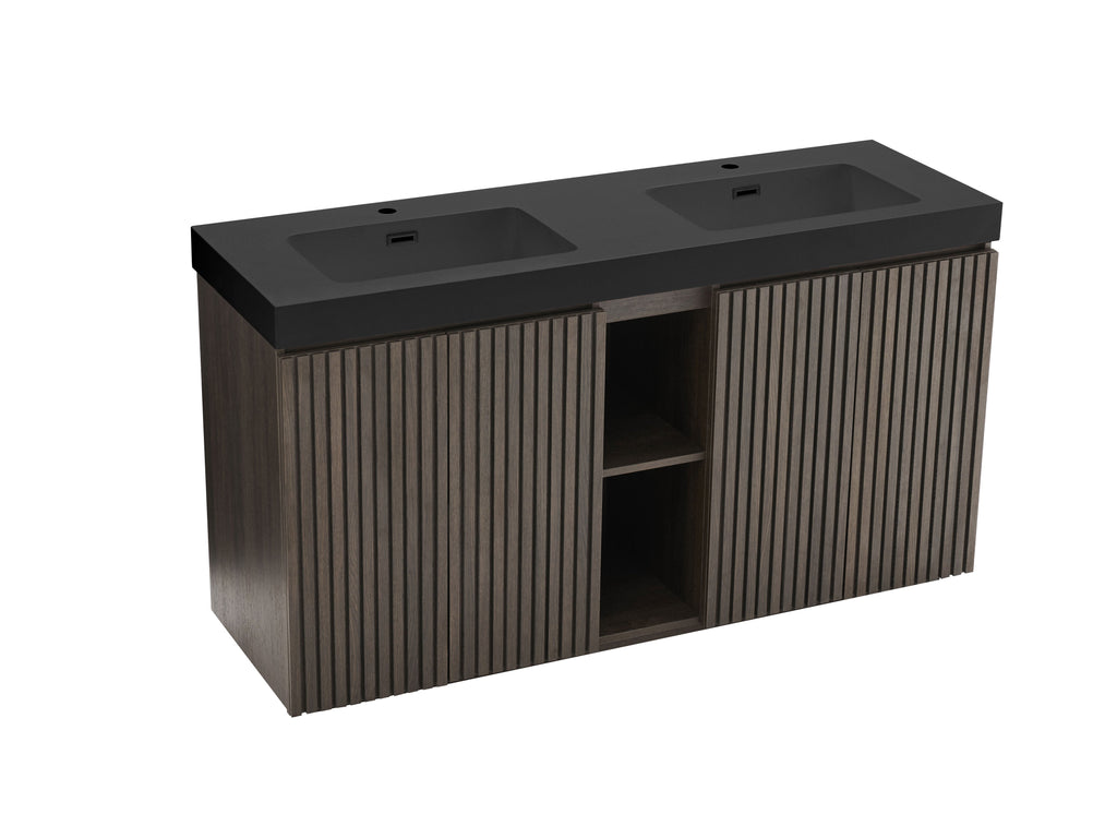 Galan 60" Smoked Oak Bathroom Vanity with Dual Soft-Close Doors - Oak
