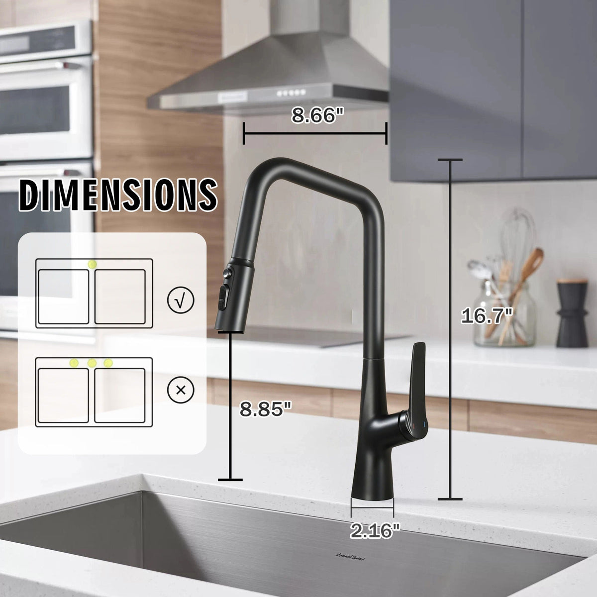 Professional Kitchen Faucet with 3-Function 360 Sprayer - Black or Pearl Silver