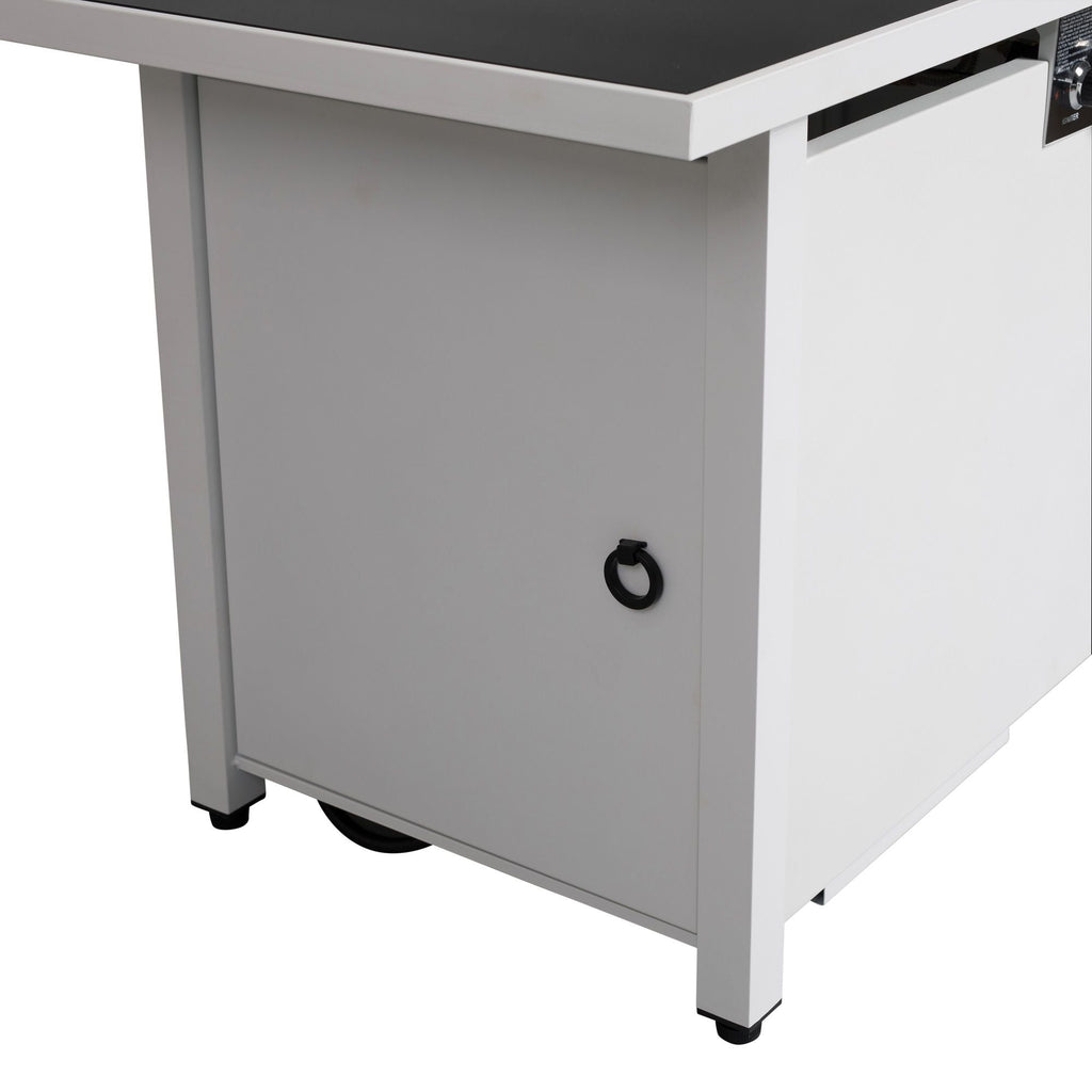 Outdoor Fire Pit Table with Lid - Steel & Stainless 50,000 BTU - White/Black