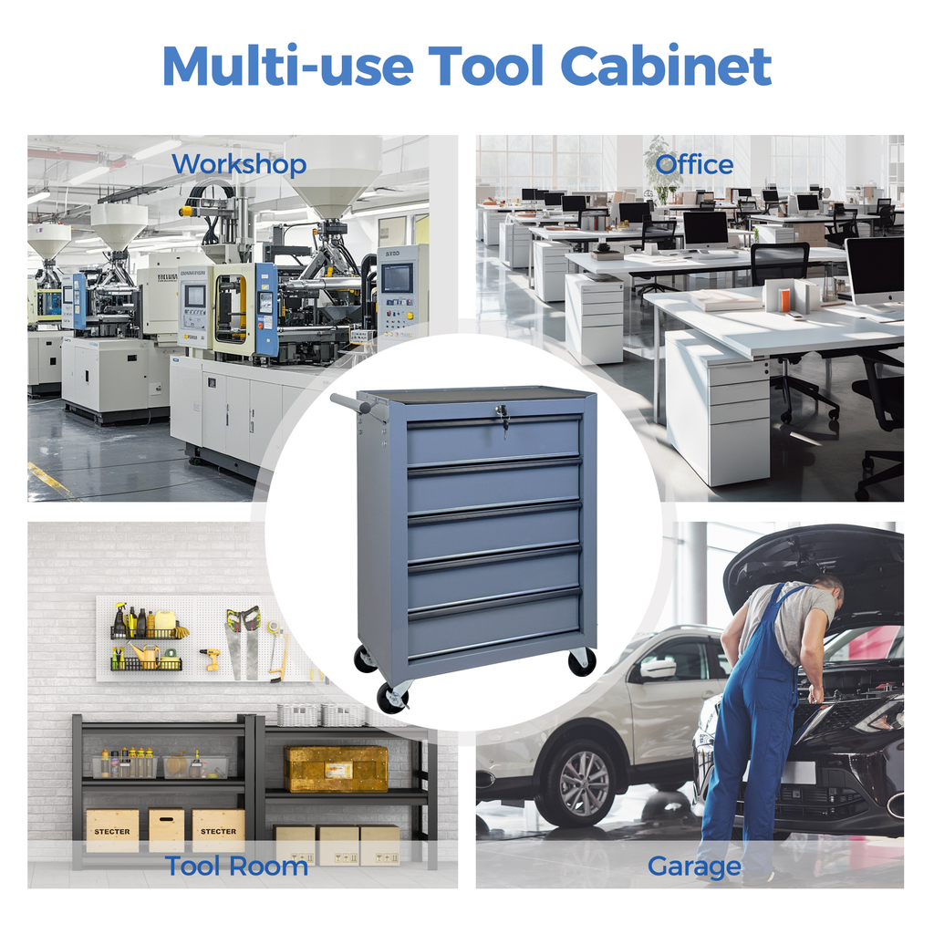 Rolling Metal Tool Chest with 5 Drawers - Steel Storage Cabinet