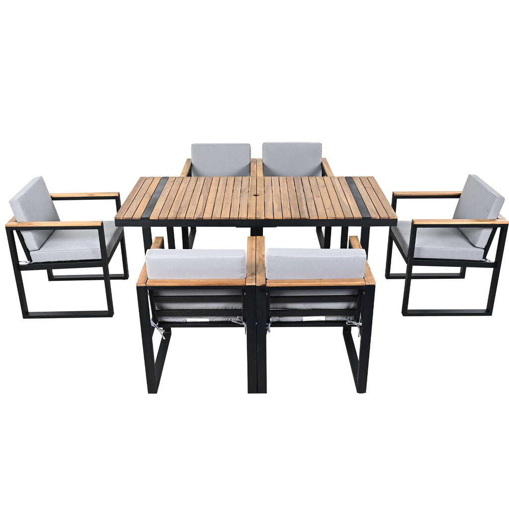 7 Piece Outdoor Dining Set with Removable Cushions - Gray or Beige