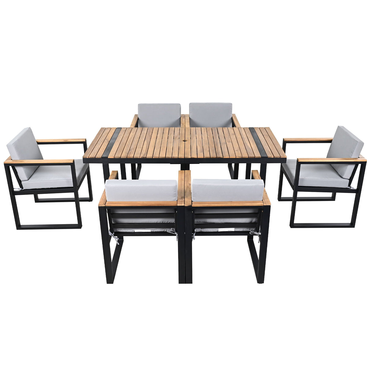 7 Piece Outdoor Dining Set with Removable Cushions - Gray or Beige