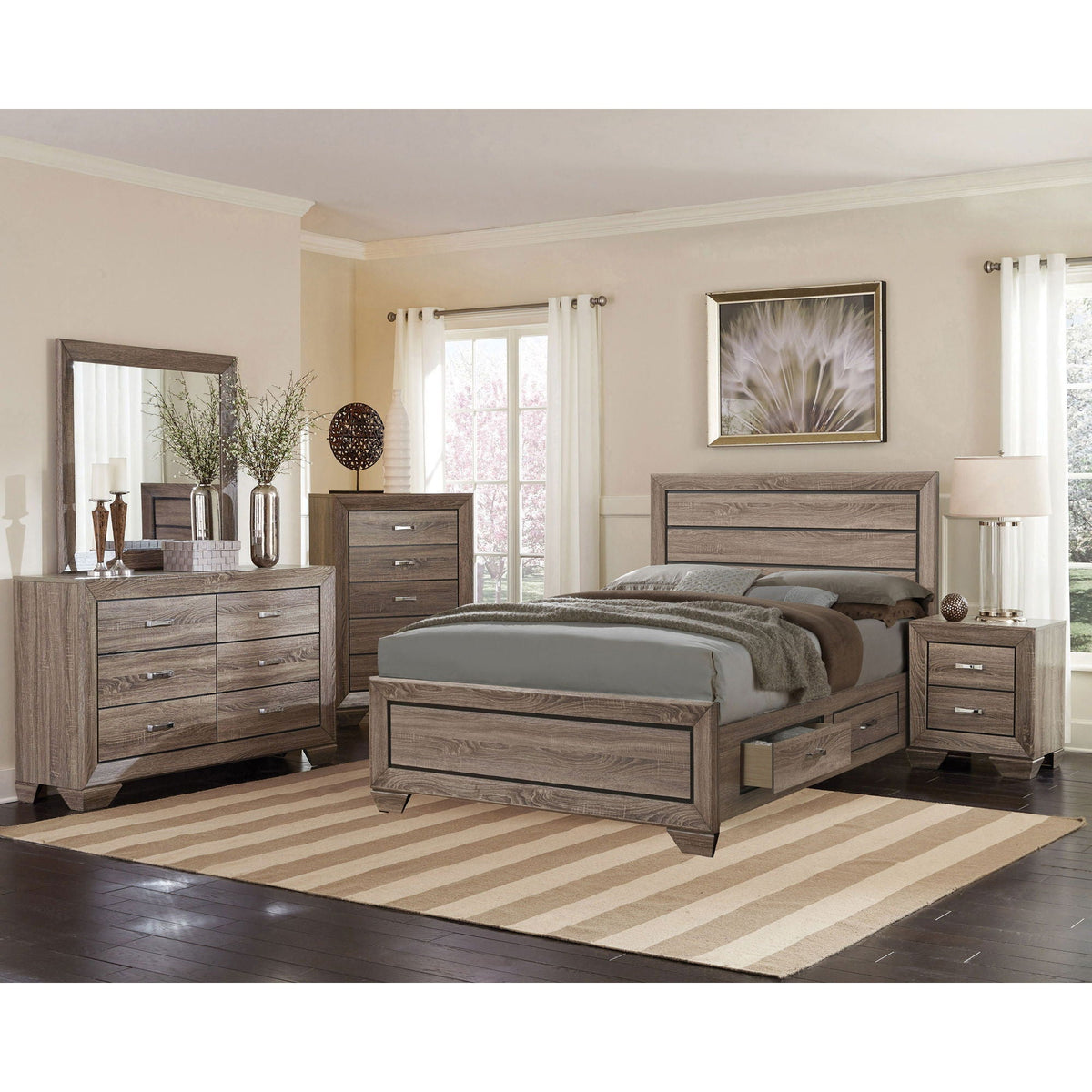 Oatfield Panel Bed with Slatted Design - Dark Brown