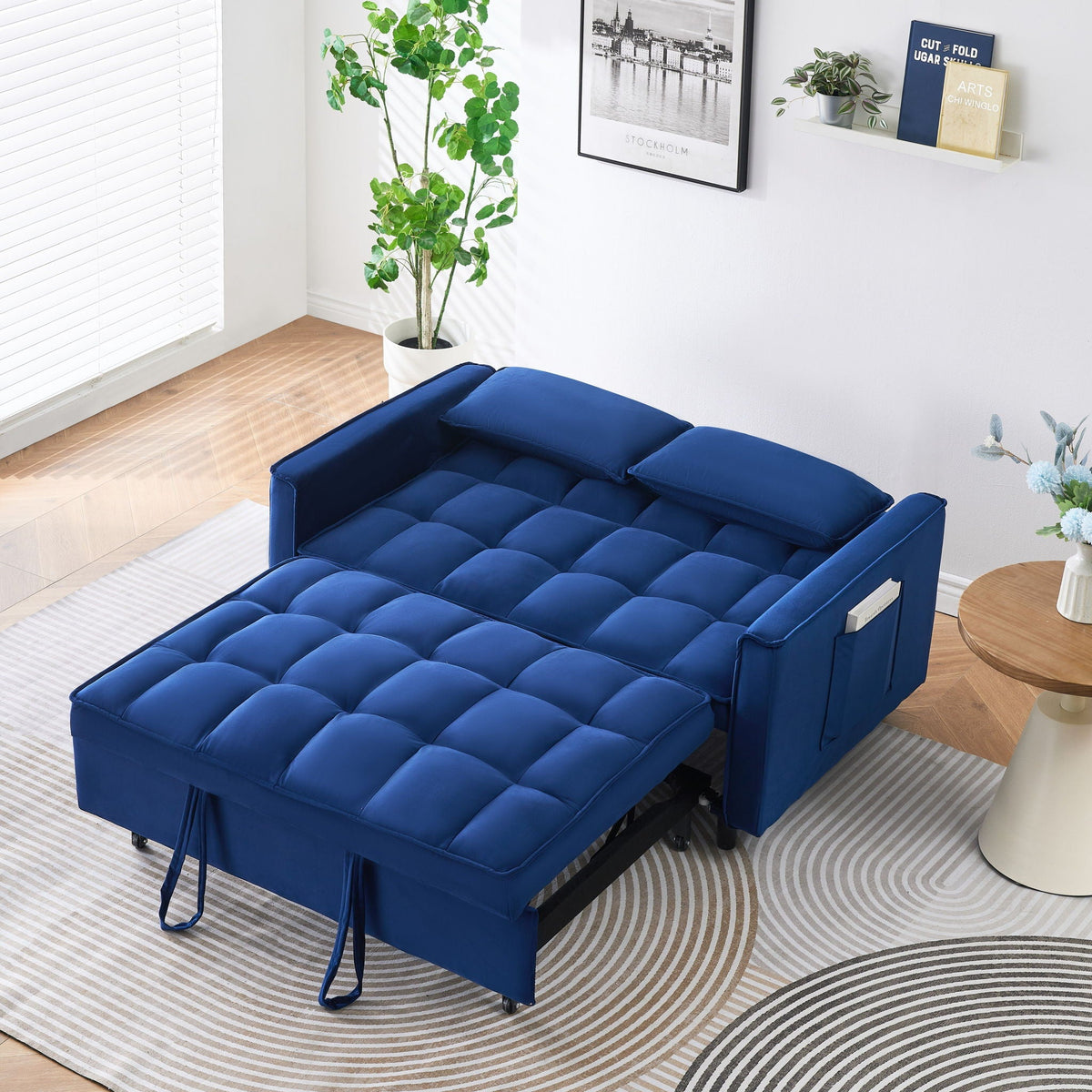 Convertible Velvet Sofa Bed with Storage Pockets - Multiple Colors