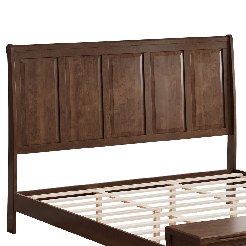 Sleigh Bed Frame with Tall Headboard and Storage Bench - Dark or Light Brown