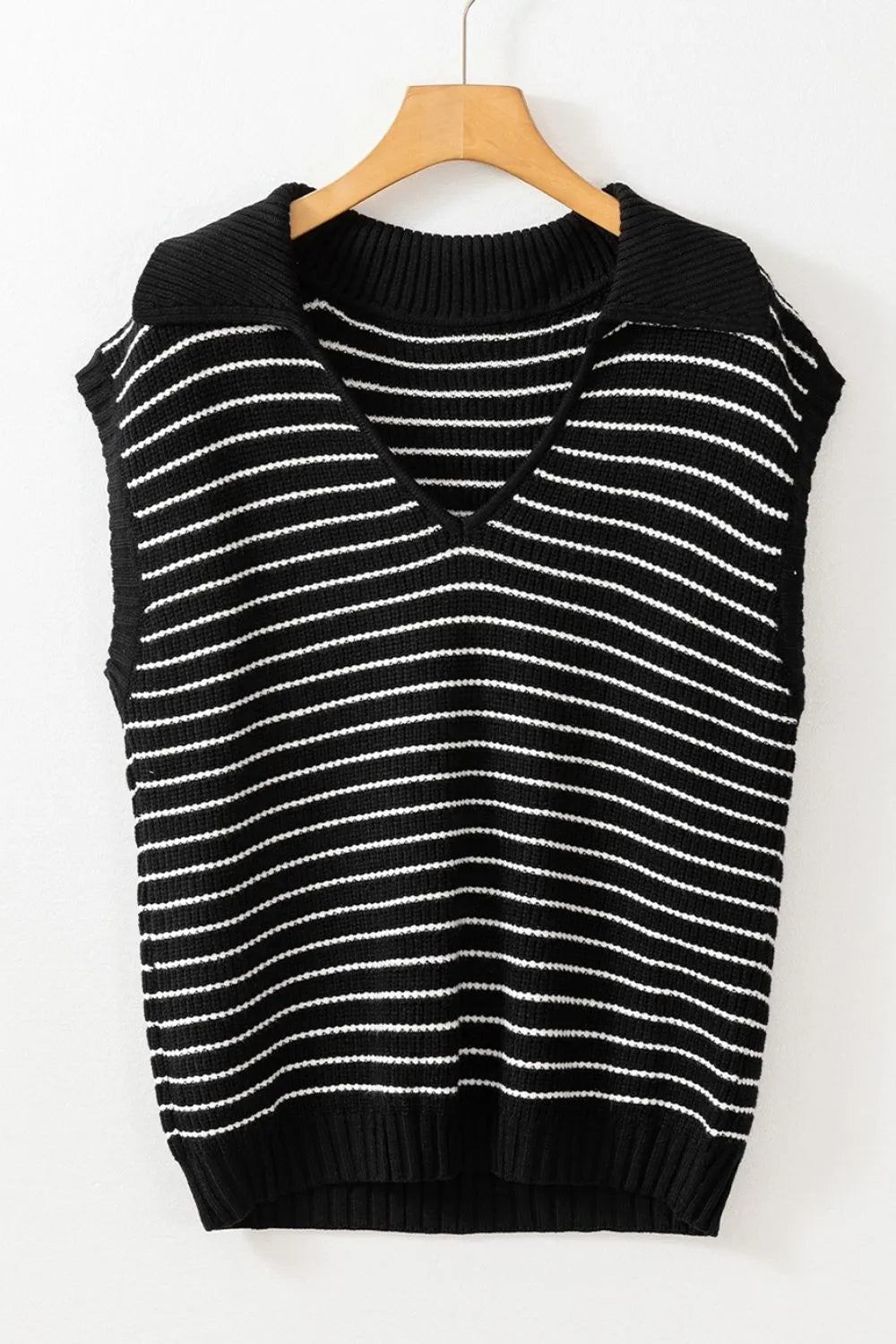 Stripe Turn-Down Johnny Collar Sweater Vest