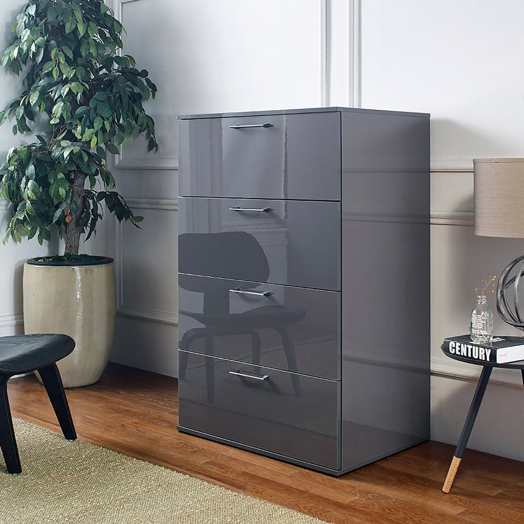 Glossy 4 Drawer Accent Chest with Deep Storage - Dark Gray or White