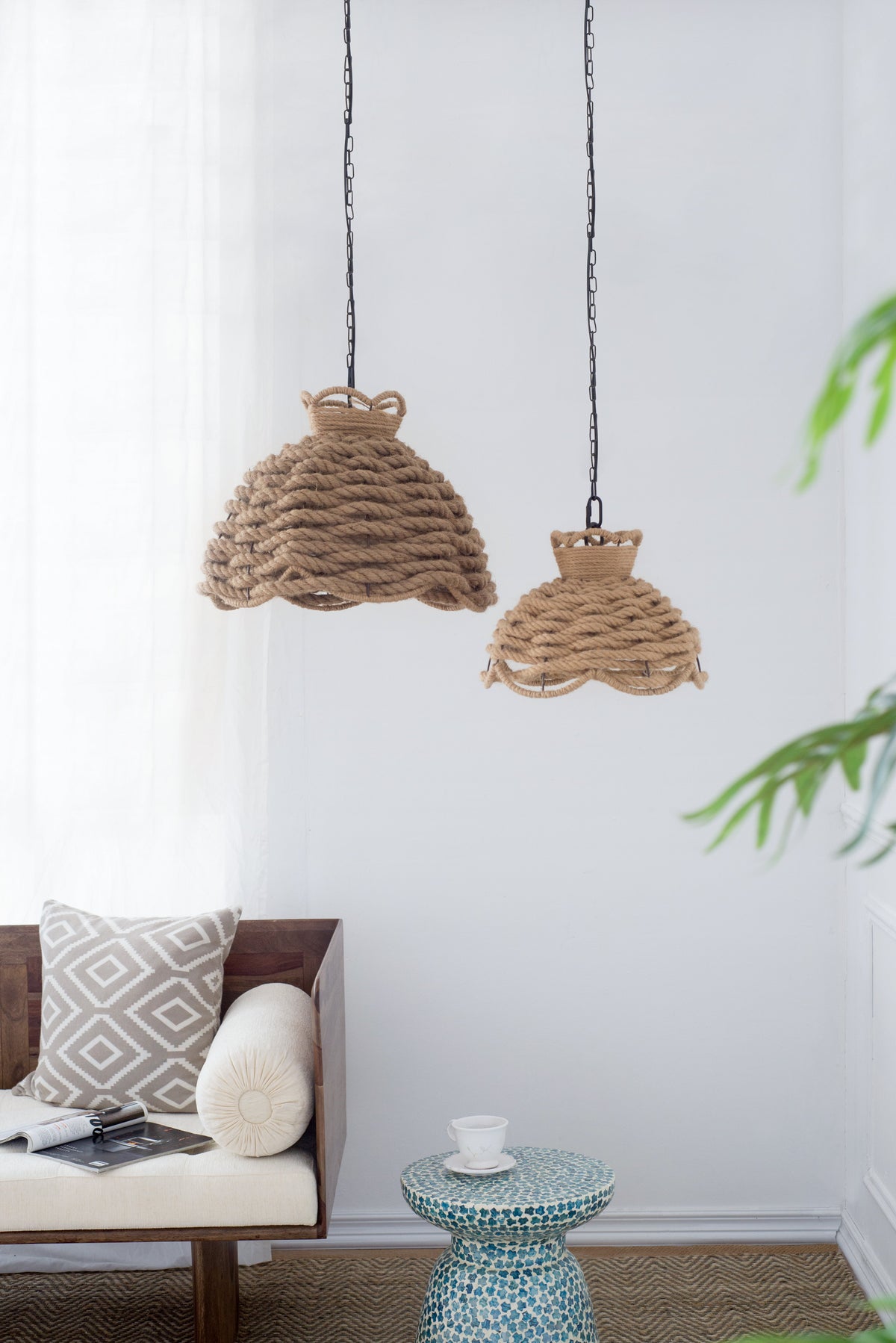 Rope Woven Chandelier Set with Natural Hemp Rope - Brown