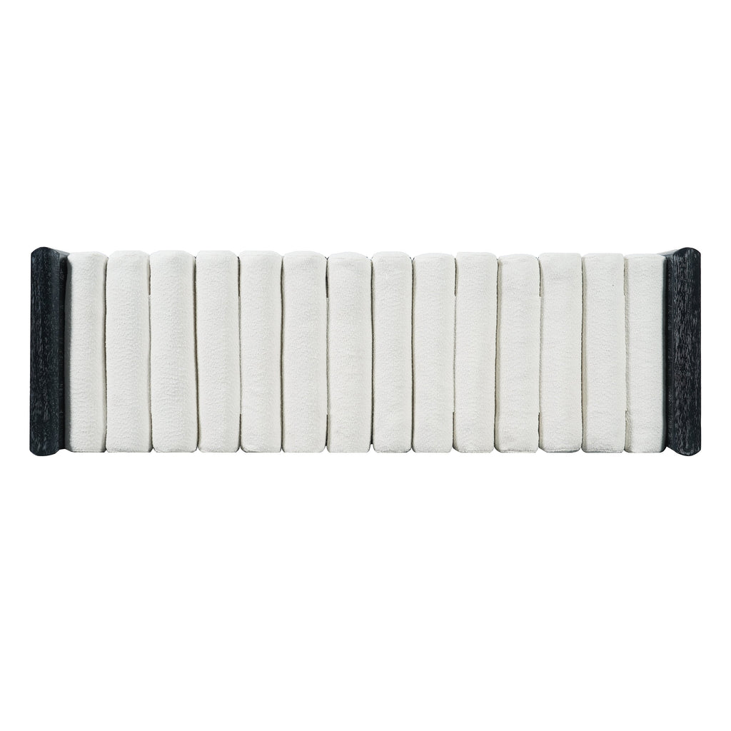 Modern Chenille Upholstered Bench with Plush Rolled Cushions - Beige