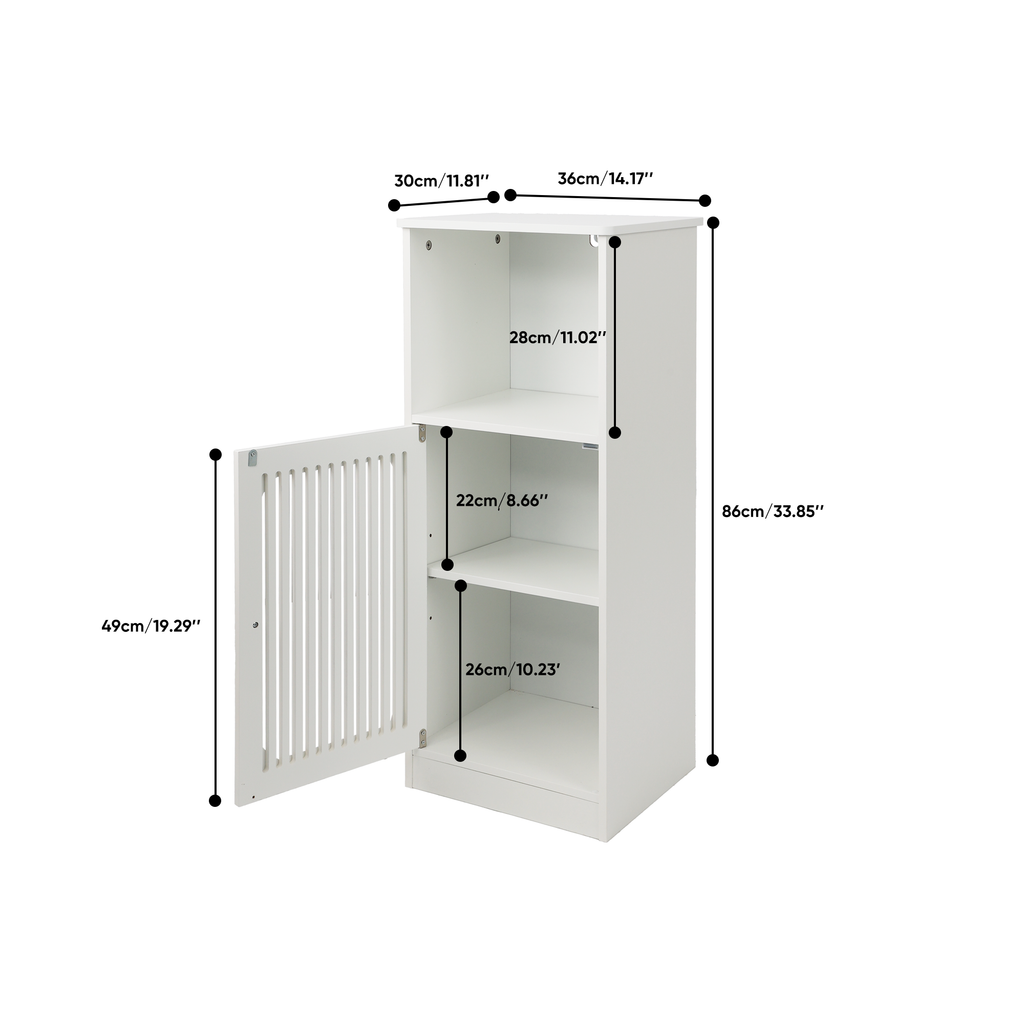Bathroom Low Cabinet with Louvered Door - Particle Board & MDF, White