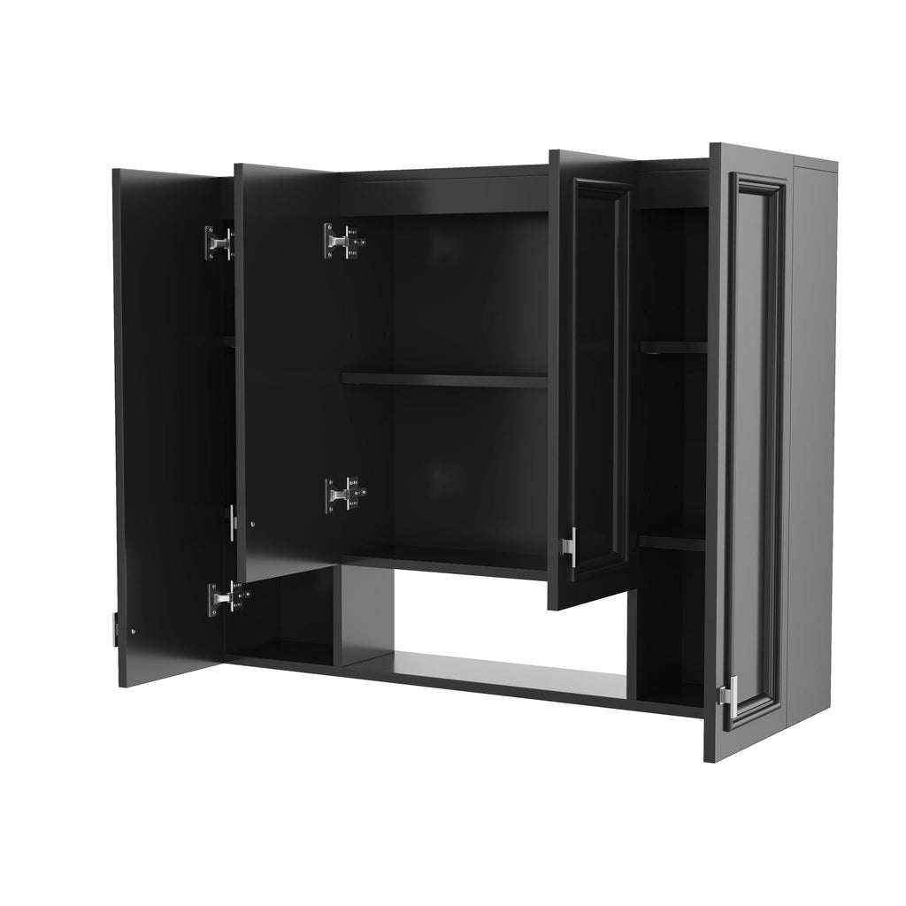 Wall Mounted Bathroom Cabinet With 5 Adjustable Shelves and Soft-Closing Hinges - Gray or Black