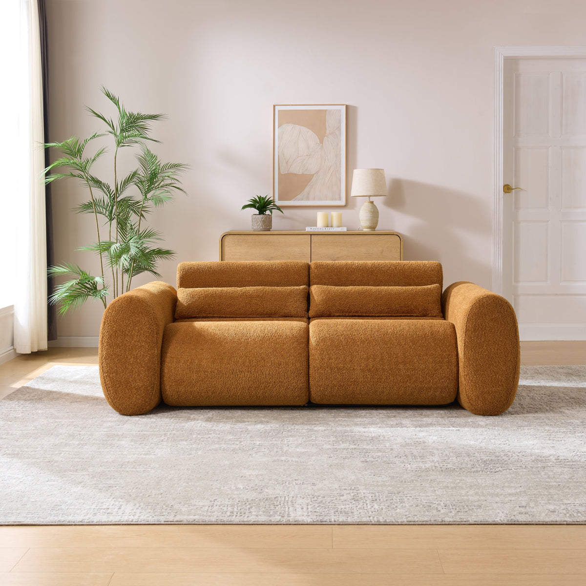 Curved Boucle 3-Seater Sofa with Cloud-Like Cushions - Nomad