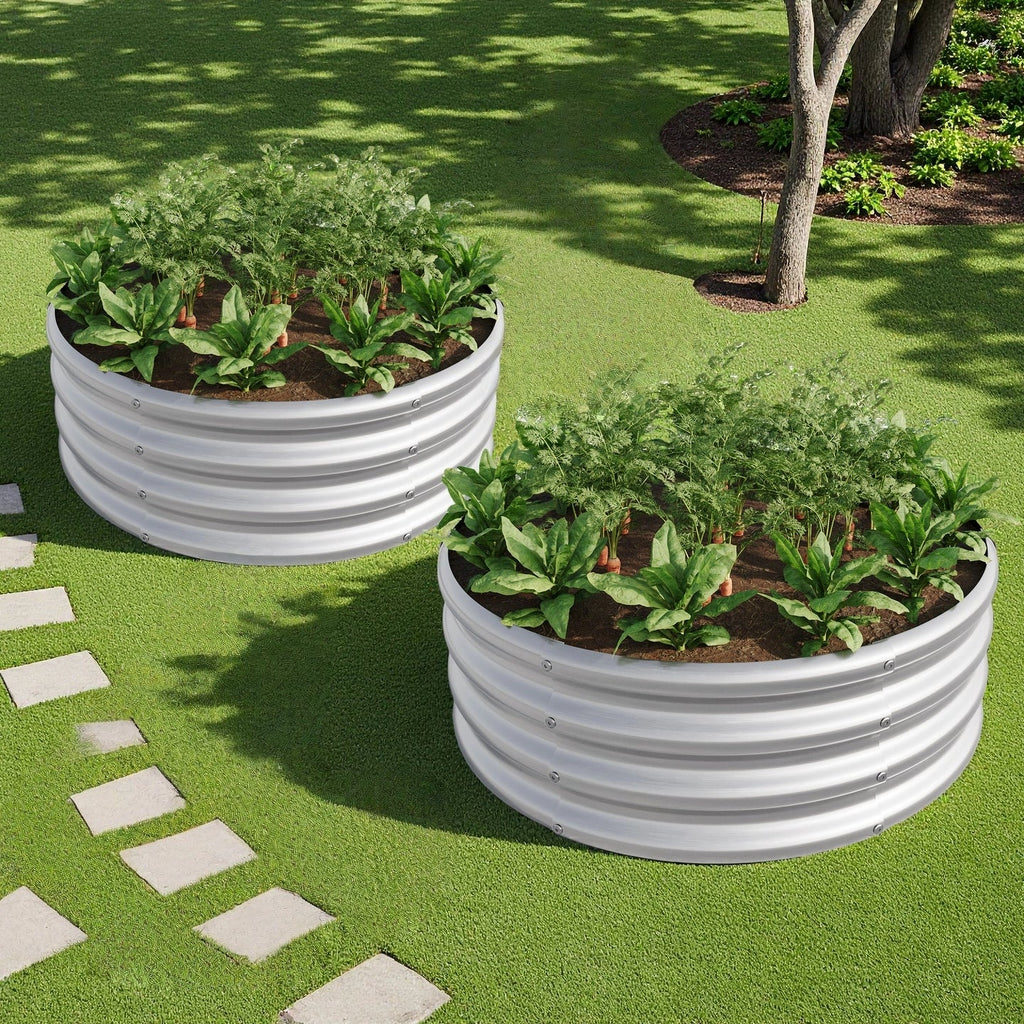 Tall Round Metal Raised Garden Beds with Durable Metal Construction - Silver