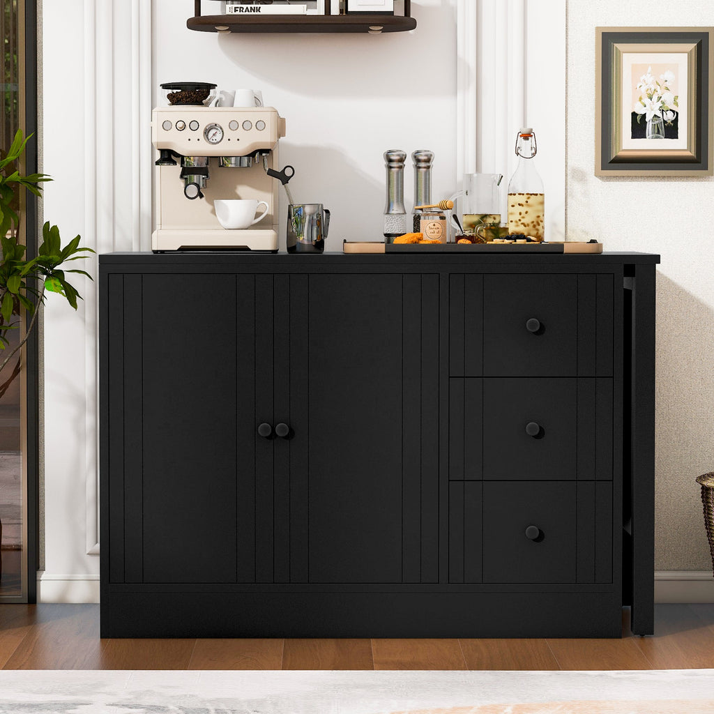 Wooden Sideboard with Extendable Table - Black, White, or Black+Natural