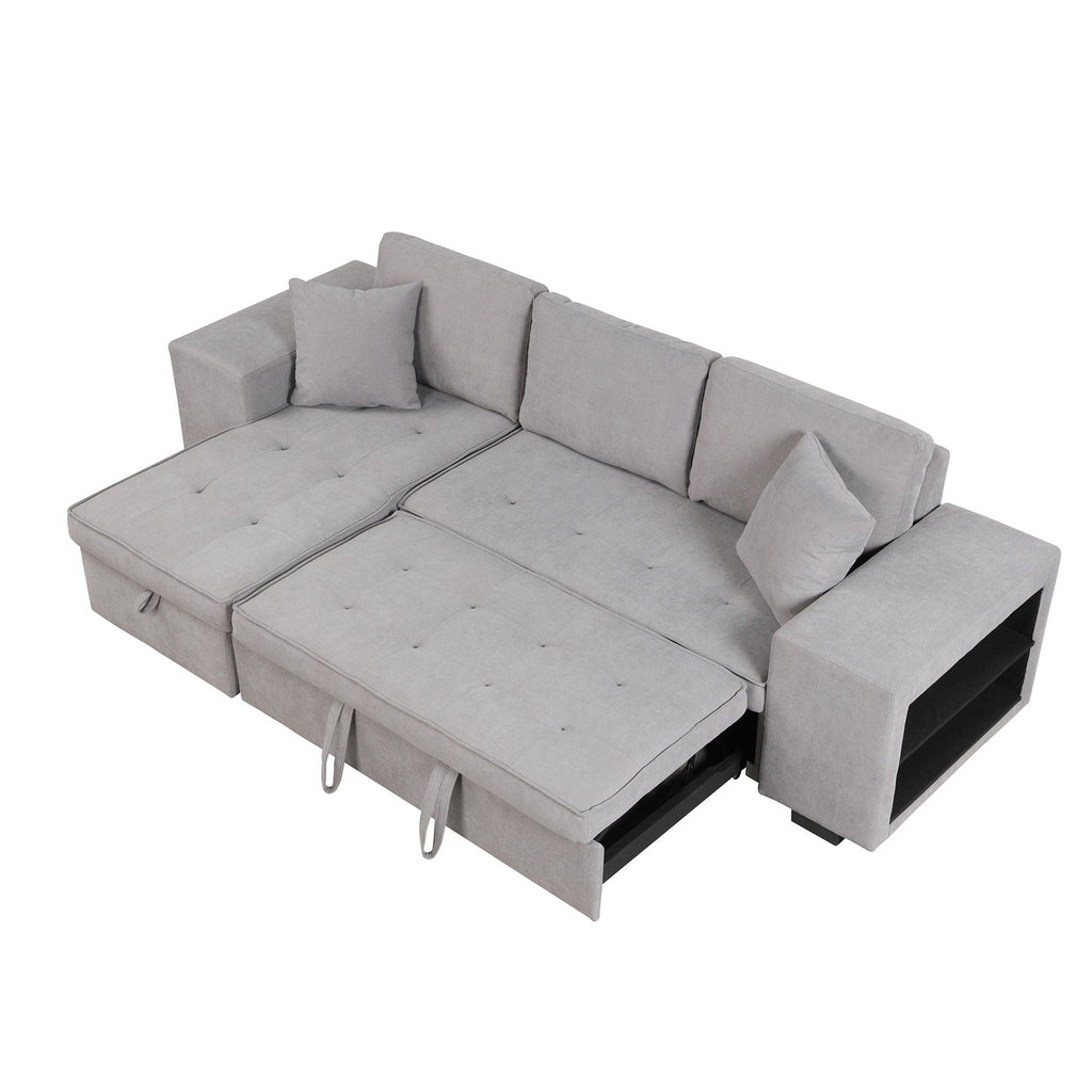 Reversible L-Shape Sleeper Sectional Sofa with Storage Chaise and 2 Stools - Multiple Colors