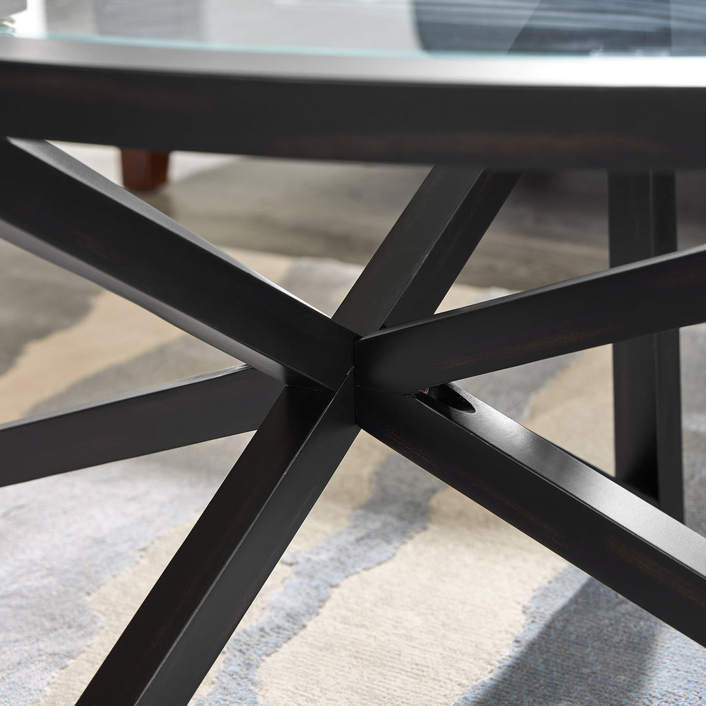 Modern Glass Coffee Table with Solid Wood Base - Clear/Light Wood