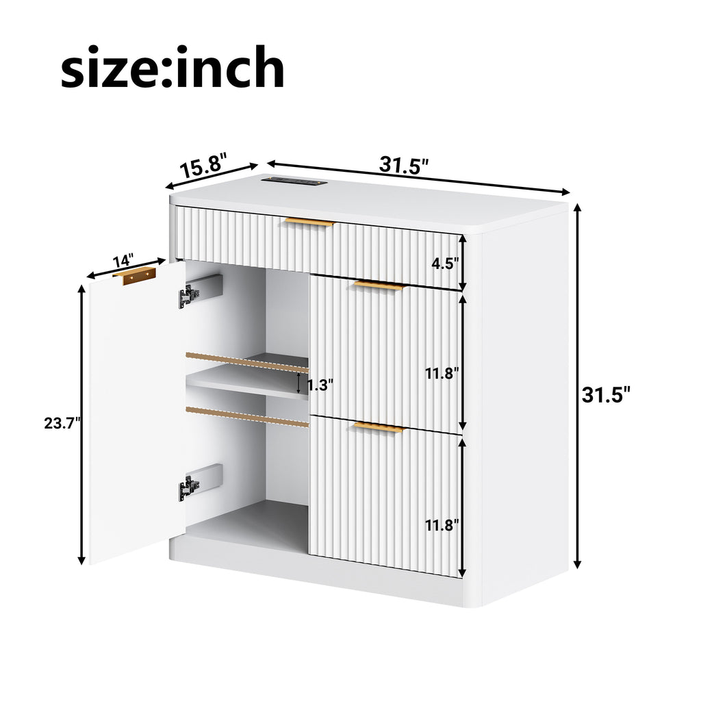 Freestanding Office File Cabinet with Built-In Charging Station - Particle Board