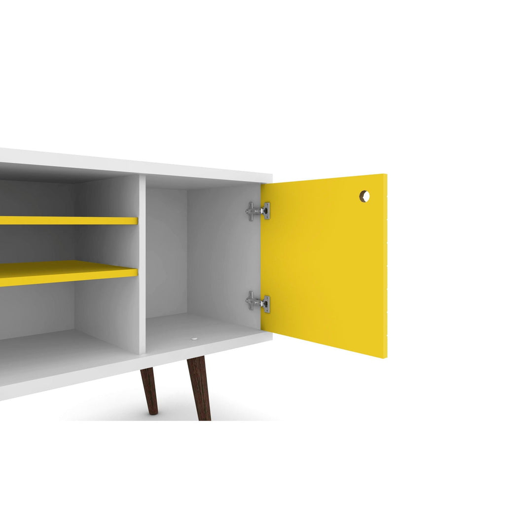 Smart Storage TV Stand with Solid Wood Legs - Multiple Colors