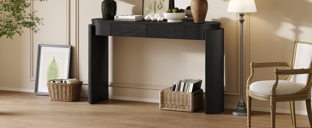 Entryway Table with Storage, Solid Wood Frame - Black or Navy