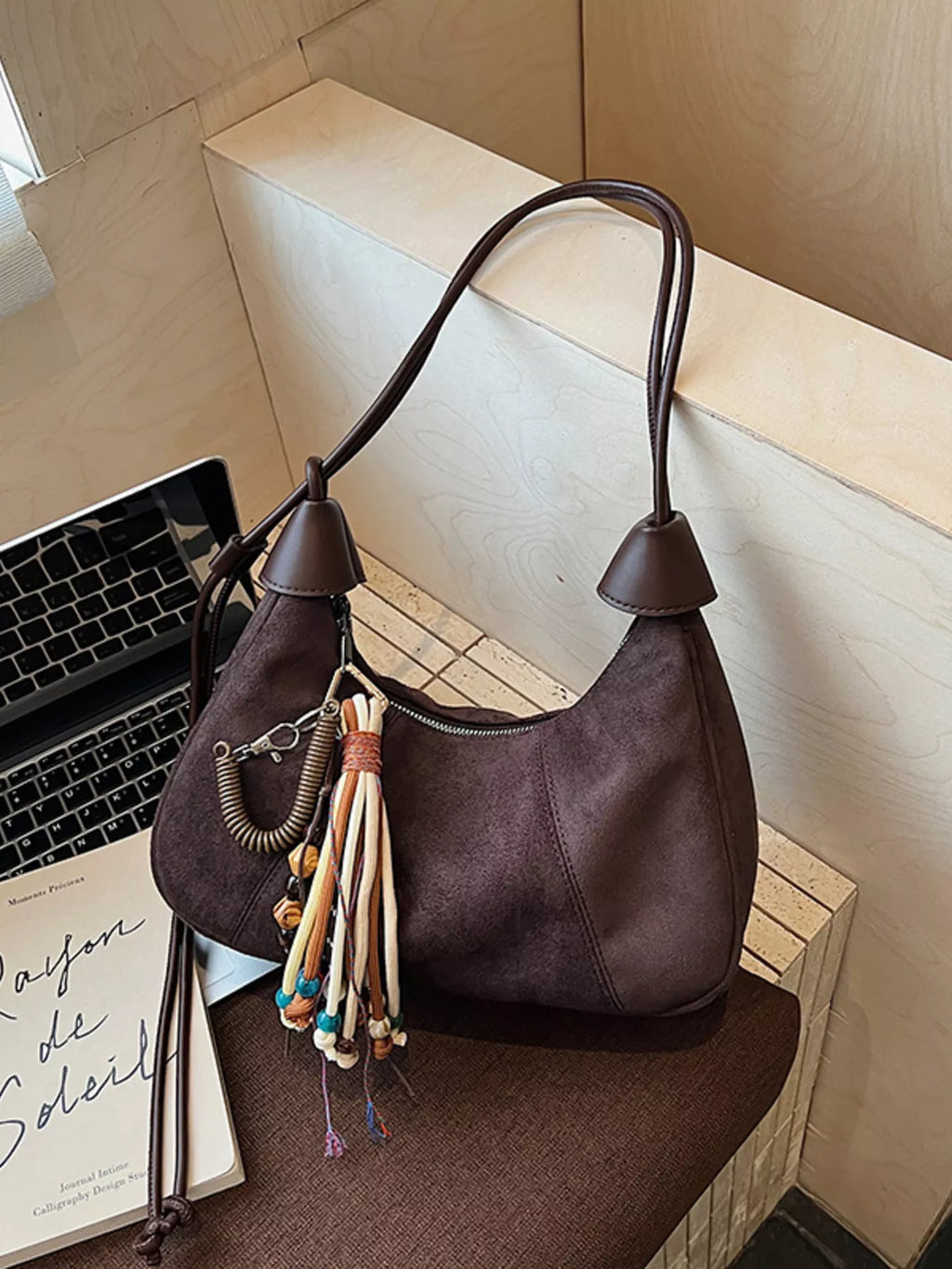 Vintage Suede Tassel Shoulder Bag