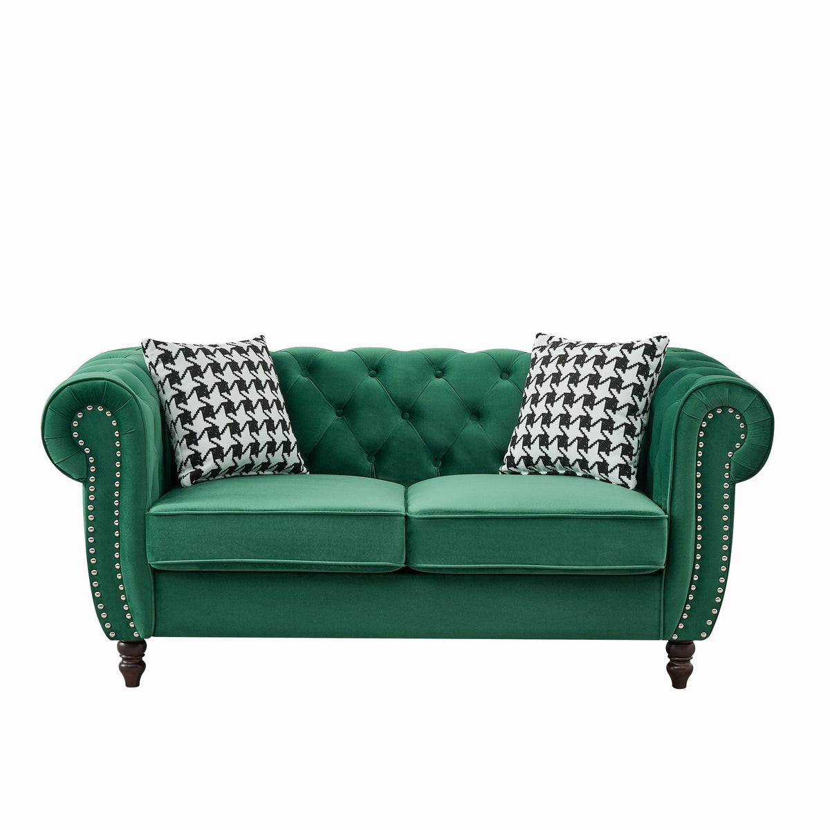 Chesterfield Fabric Loveseat with Nailhead Accents - Dark Green