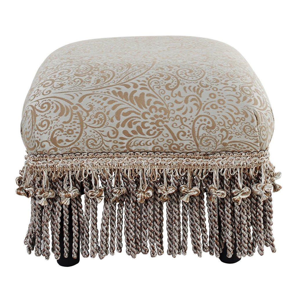 Handcrafted Accent Footstool Ottoman with Solid Wood Frame - Beige or Pearl Silver