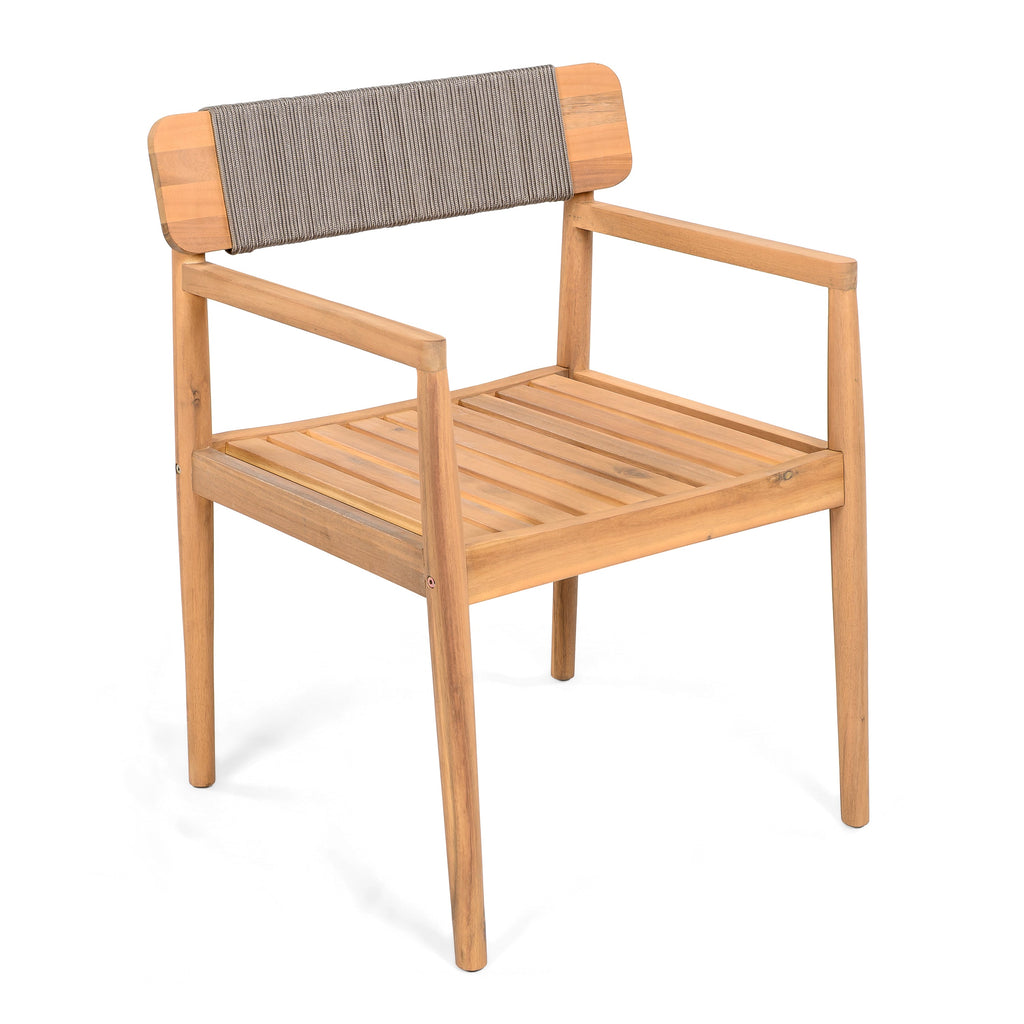 Creative Braided Acacia Wood Outdoor Dining Chairs with Armrests - Grey