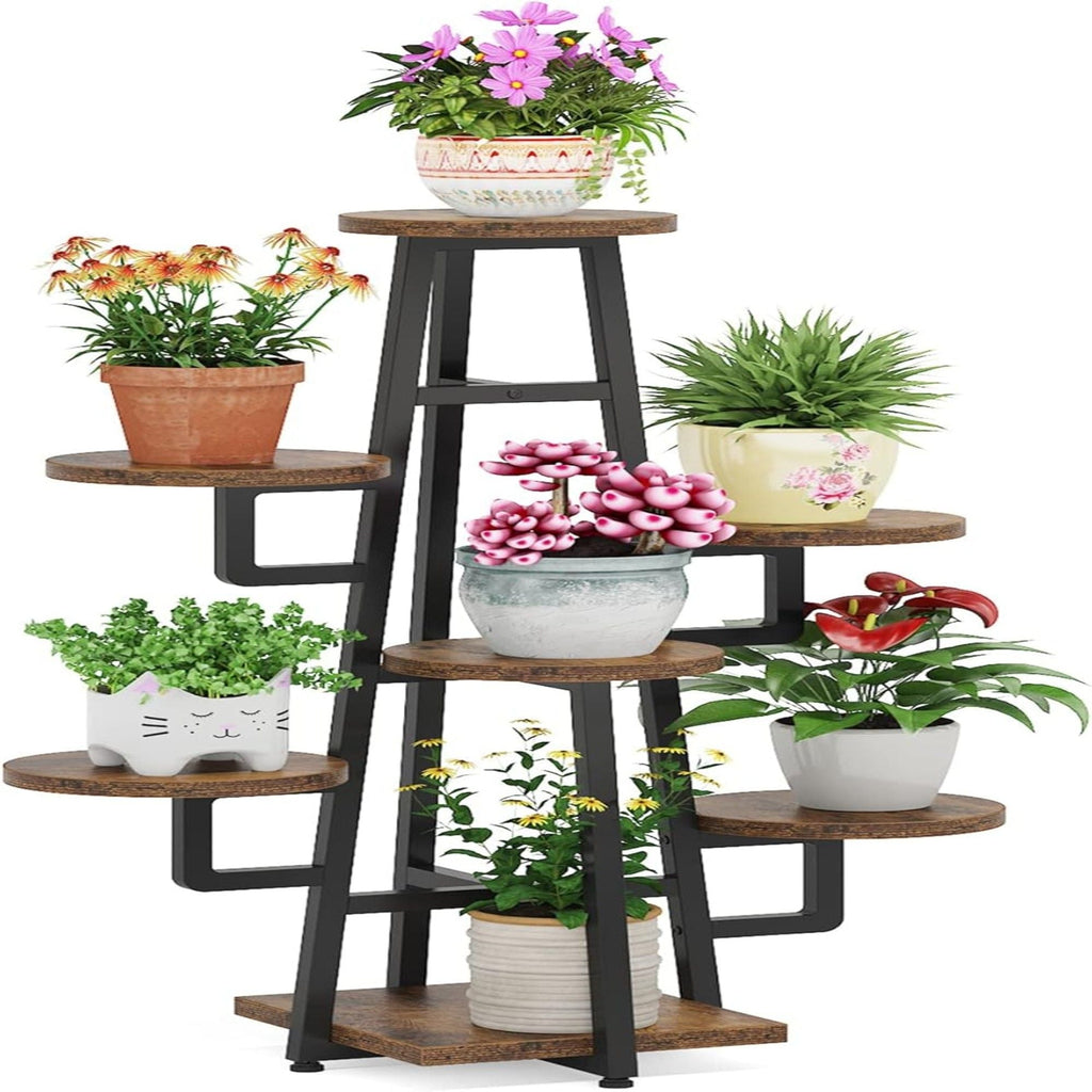 7 Tier Corner Plant Shelf with High Low Design - Dark Brown or White