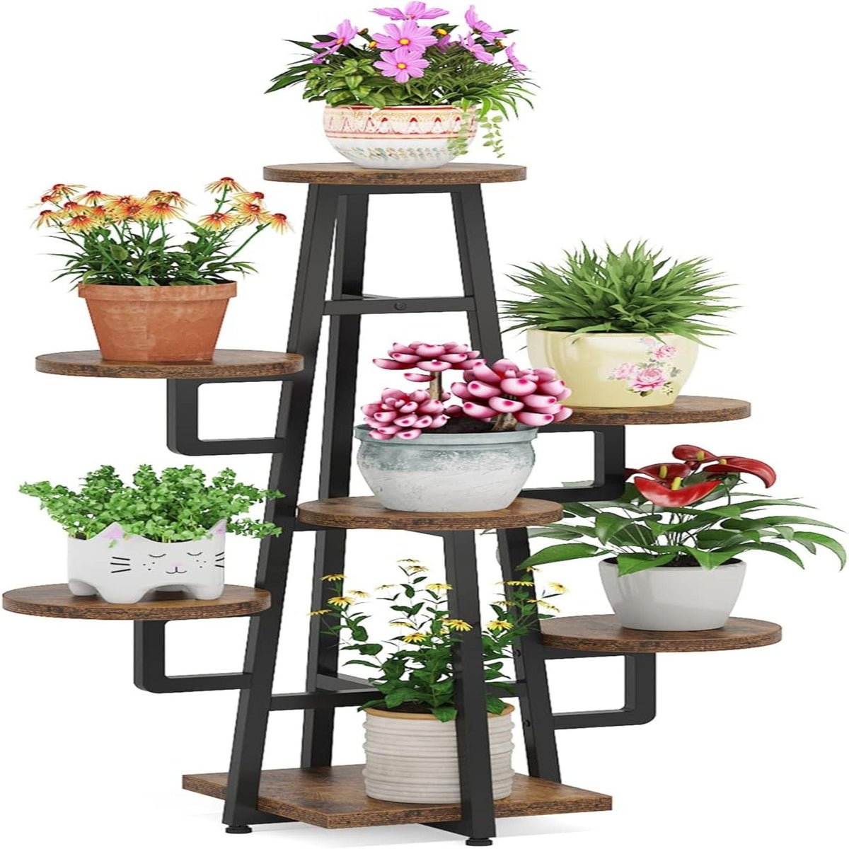 7 Tier Corner Plant Shelf with High Low Design - Dark Brown or White