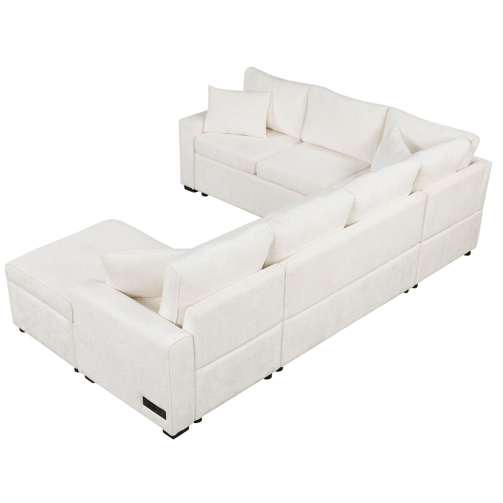 Sleeper Sectional Sofa with Storage Ottoman and USB Charging - White or Dark Gray