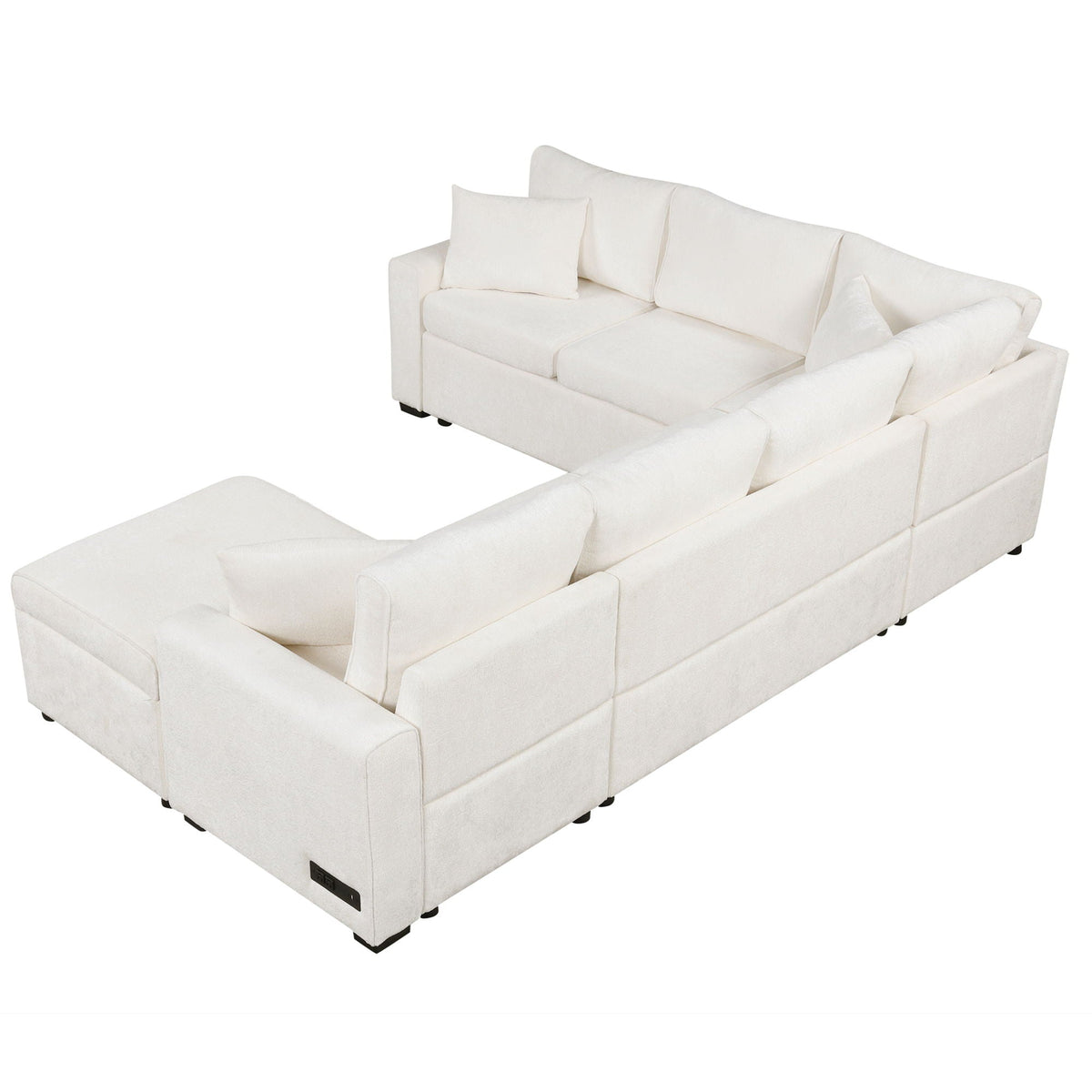 Sleeper Sectional Sofa with Storage Ottoman and USB Charging - White or Dark Gray