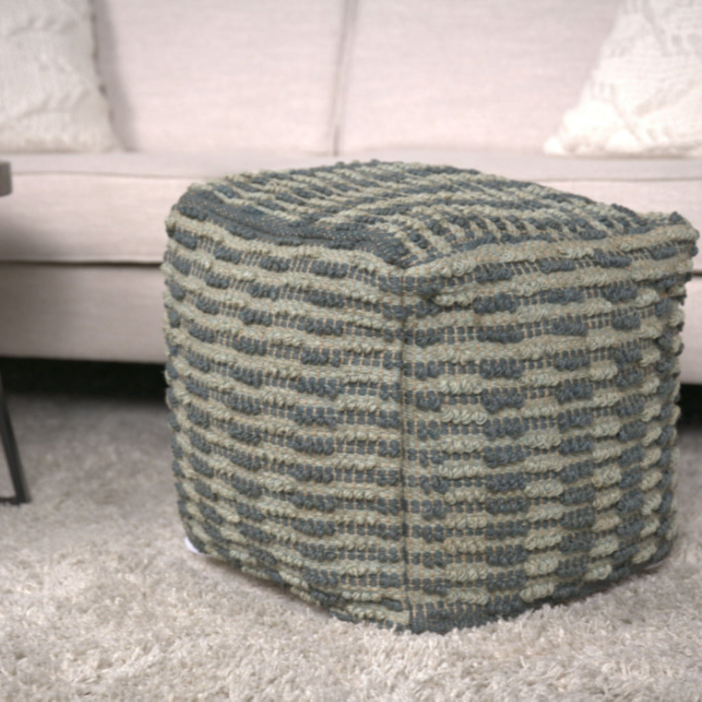 Teal Blue Fabric Square Pouf Ottoman with Polystyrene Bead Fill - 16"