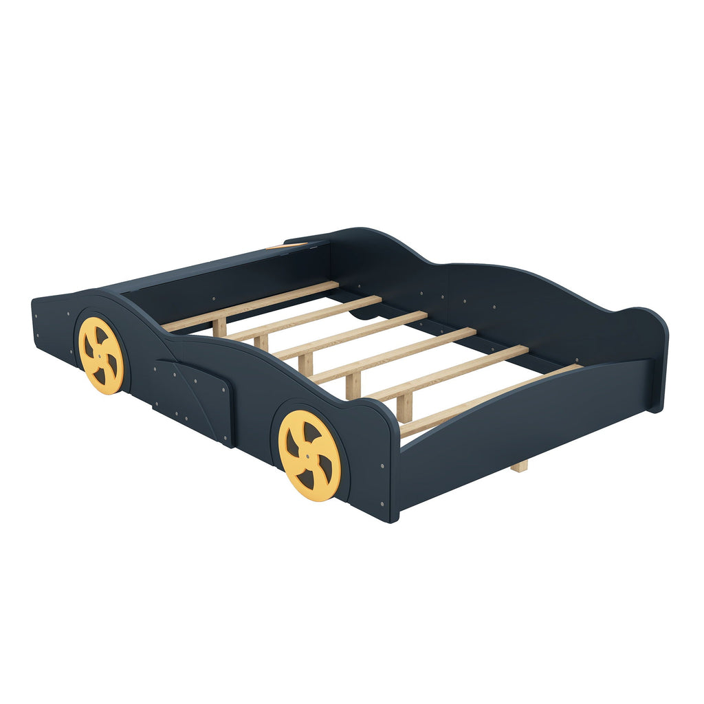 Race Car Platform Bed with Storage and Wheels - Black or Blue