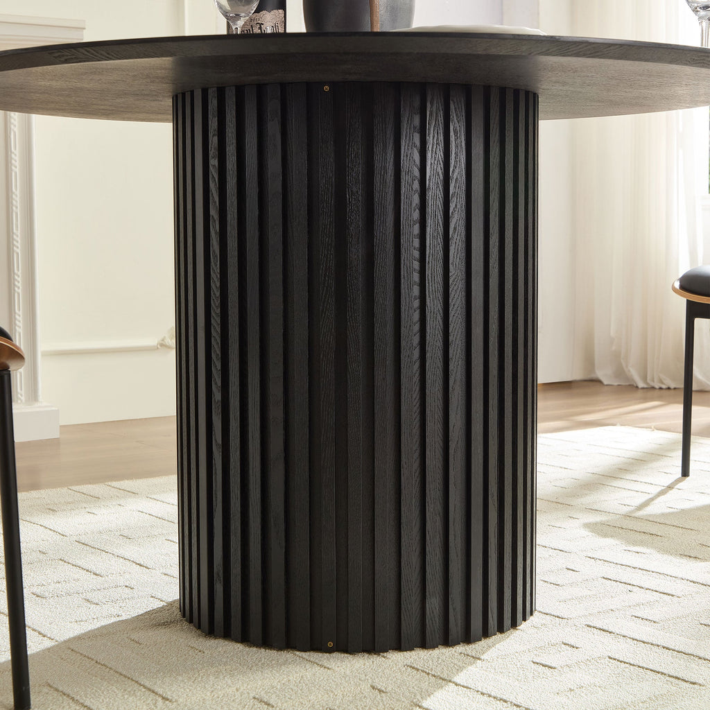 46.45 Inch MDF Round Dining Table with Modern Slatted Design - Natural