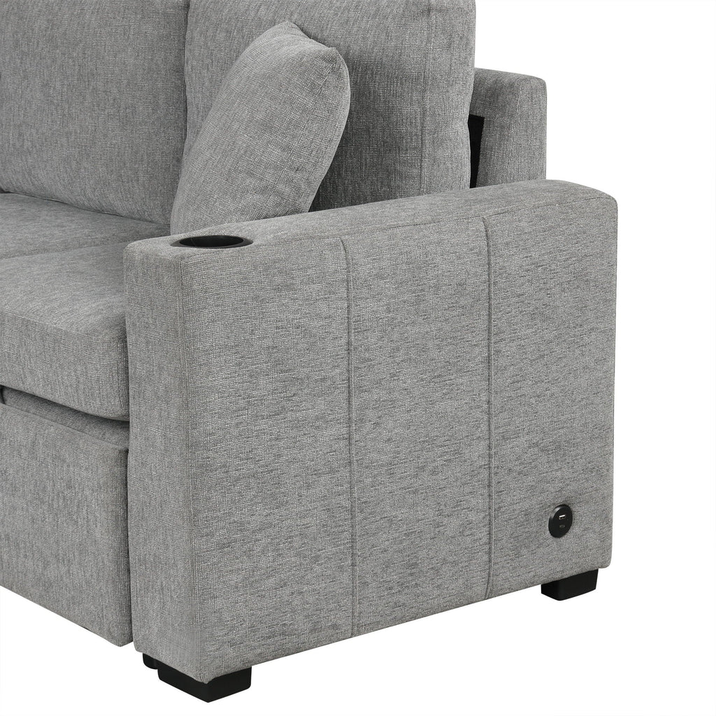 Single Pull Out Sofa Bed with USB Ports and Cup Holders - Dark Gray or Beige