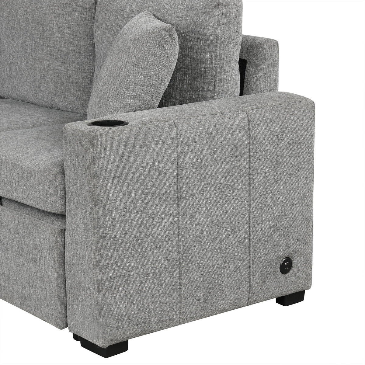 Single Pull Out Sofa Bed with USB Ports and Cup Holders - Dark Gray or Beige