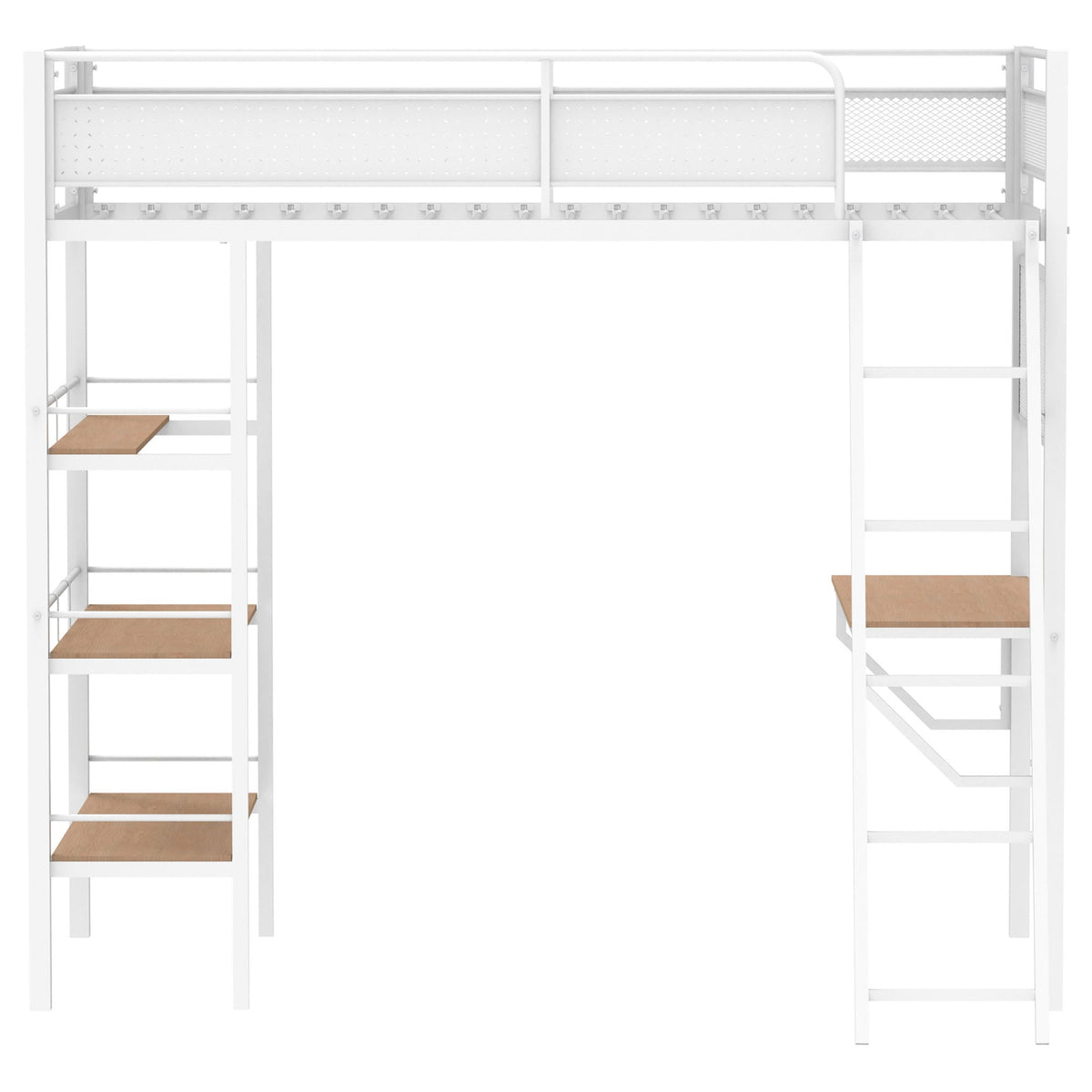Campus 3-shelf Metal Twin Workstation Loft Bed Matte White