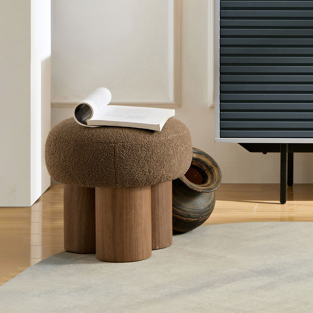 Versatile Mushroom Stool Ottoman with Cushion - Dark Brown, White, Beige