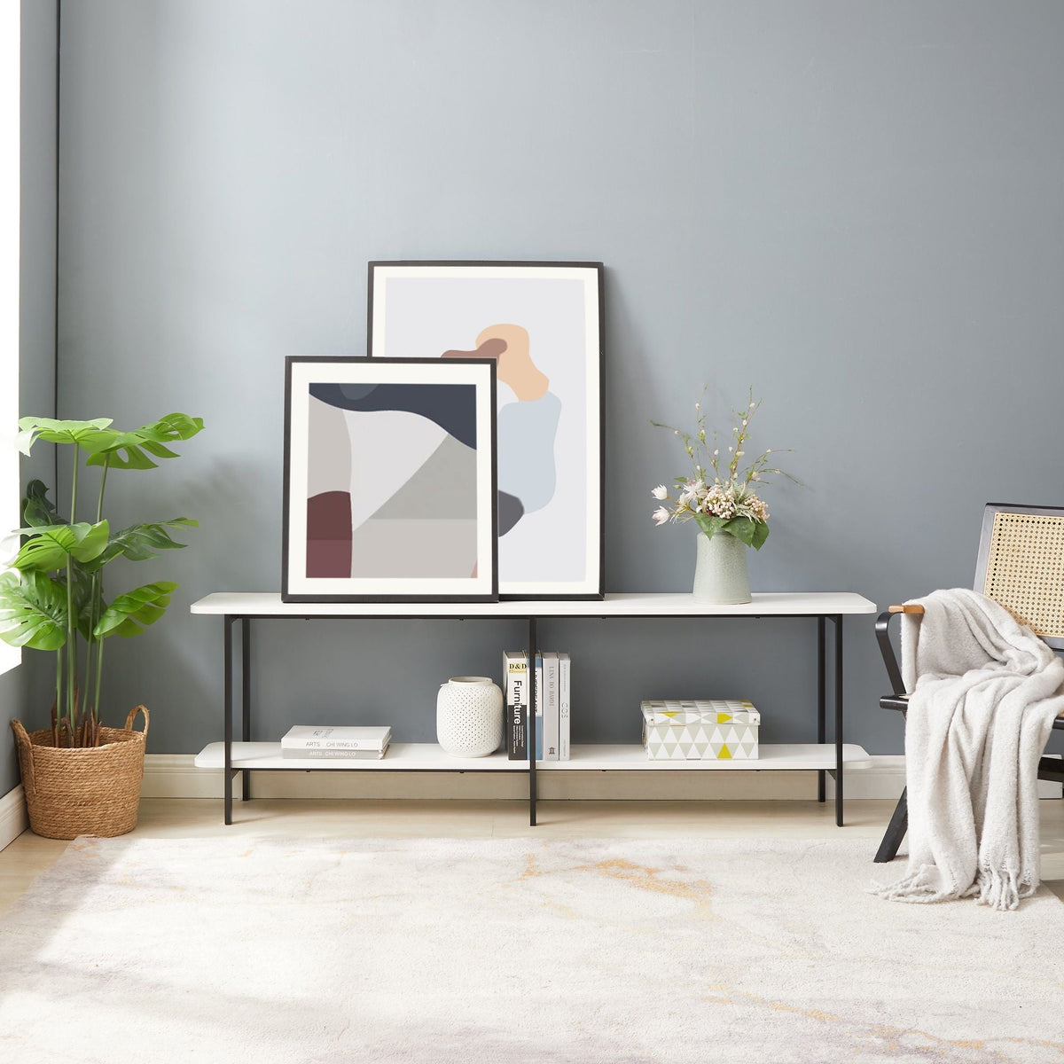 Celine 2 Shelf Console Table with Durable Construction - Gray, White, Black