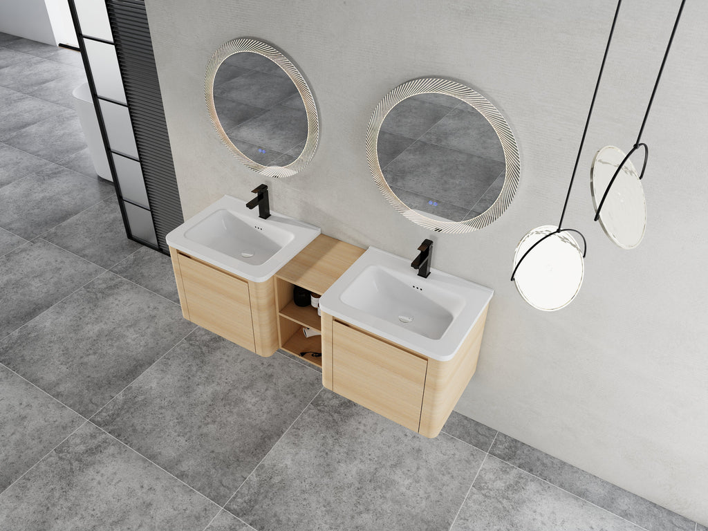 60'' Wall-Mounted Bathroom Vanity with Storage - Plywood