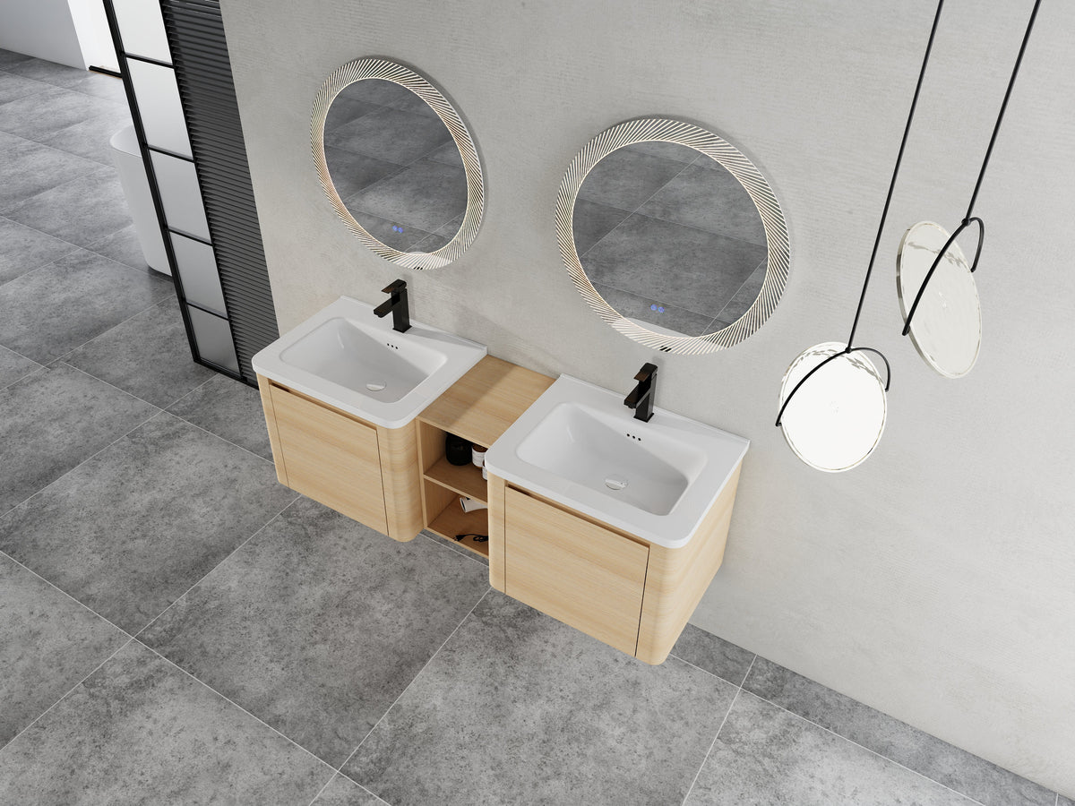 60'' Wall-Mounted Bathroom Vanity with Storage - Plywood