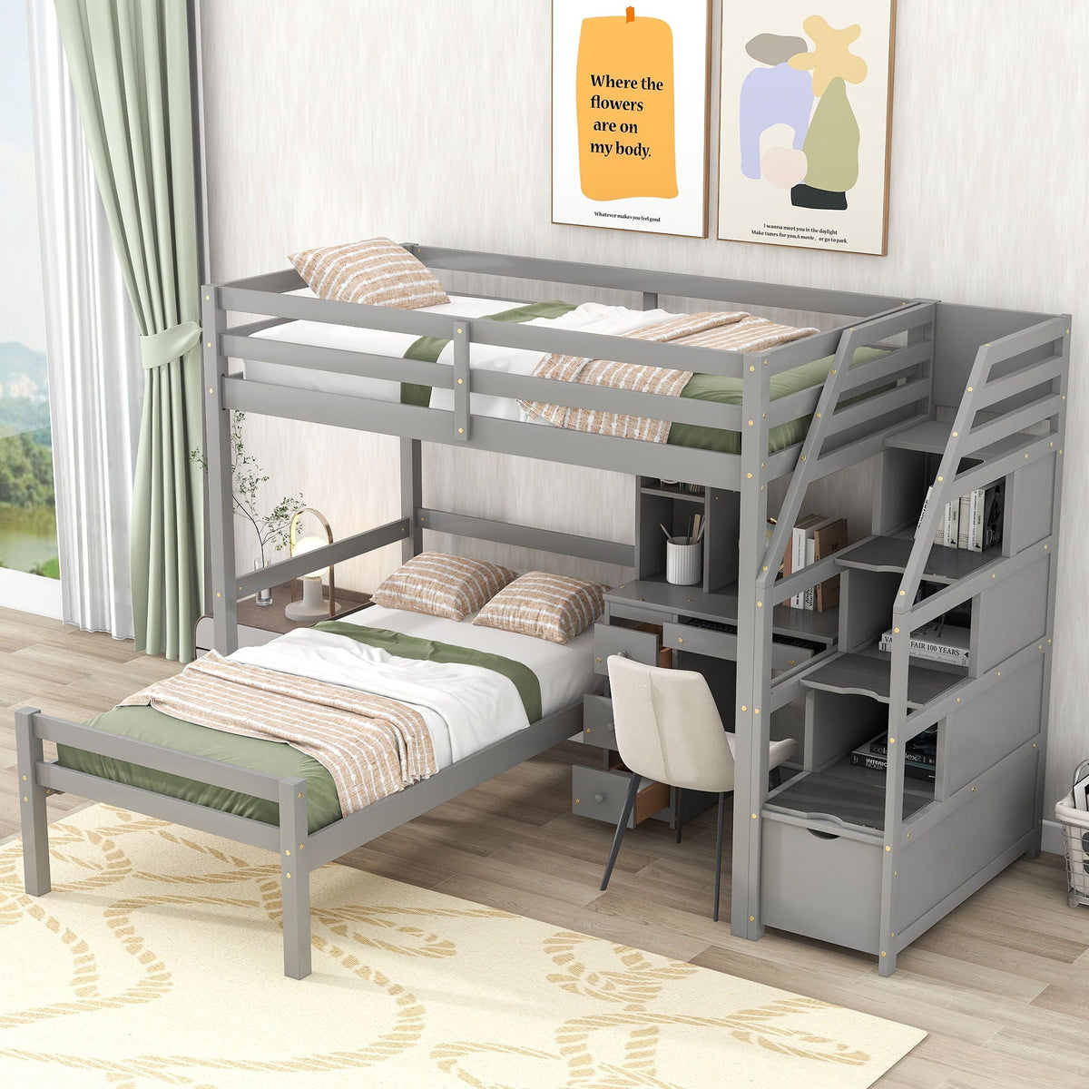 Storage Loft Bed with Stand Alone Bed and Desk - Twin Size