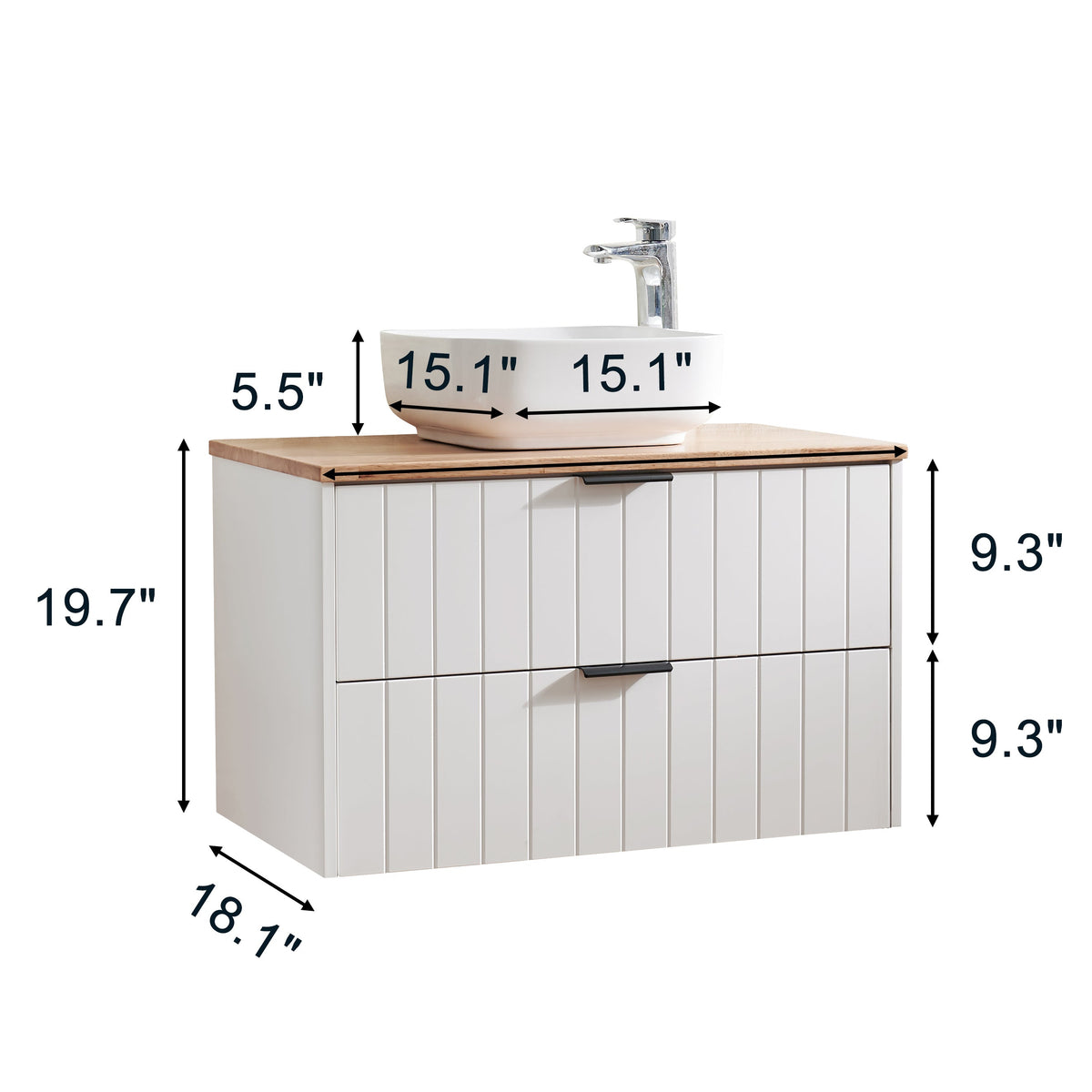 32-Inch Double Drawer Wall-Mounted Bathroom Vanity with Solid Wood Construction