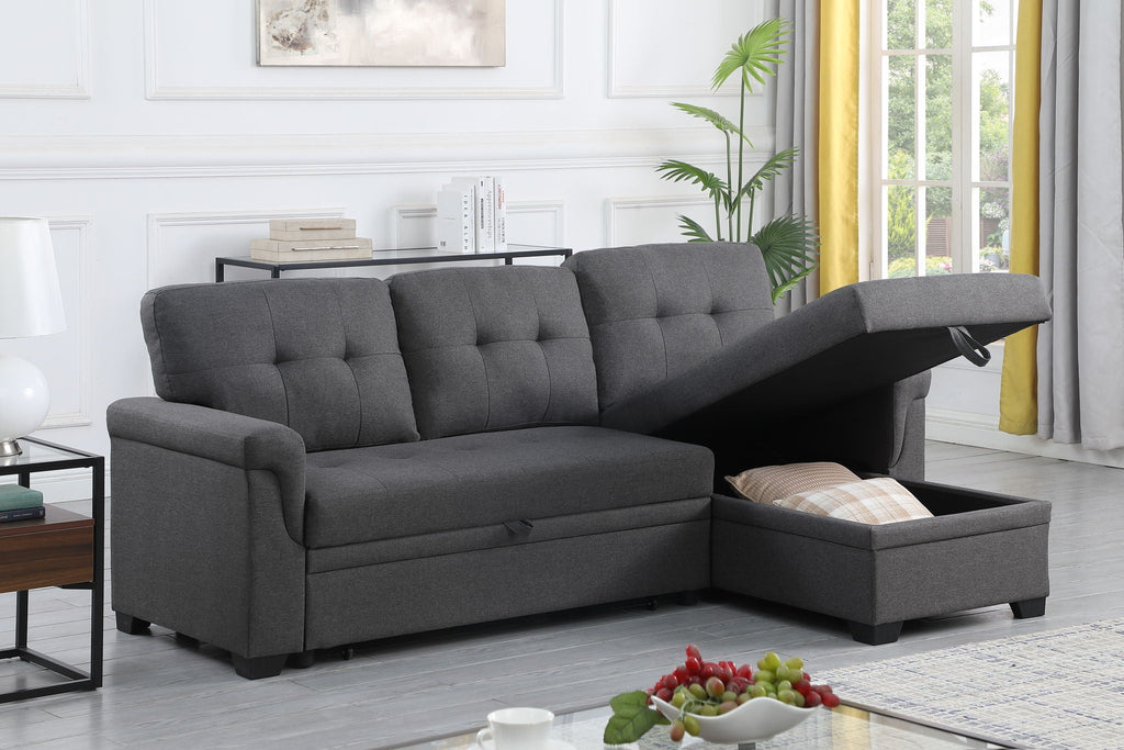 Lucca Reversible Sleeper Sectional Sofa With Storage Chaise
