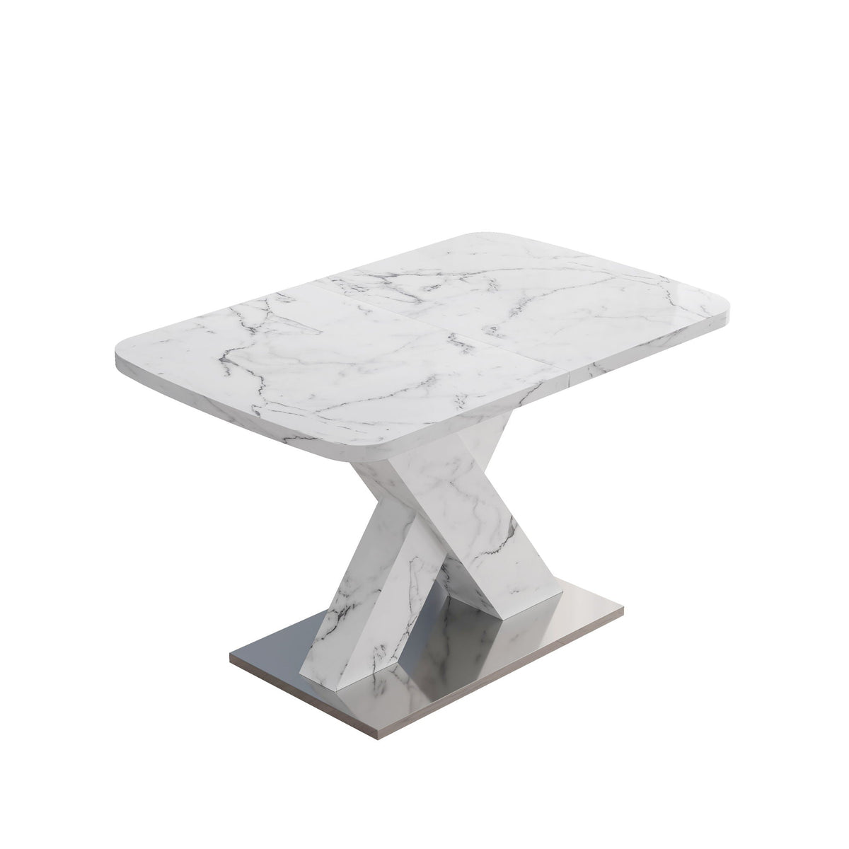 Modern Rectangle Dining Table with Stretchable Top and X Shape Legs - White or Black