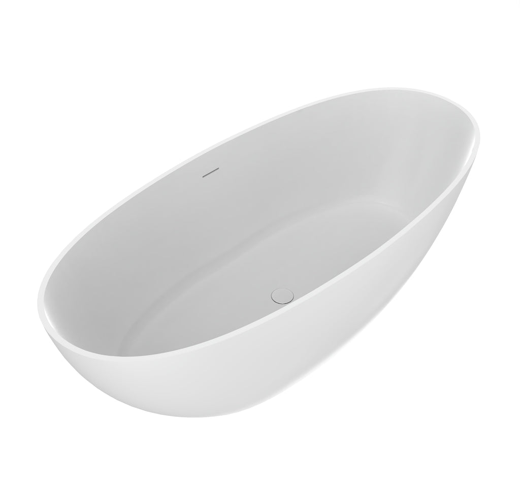 70.87 Inch Freestanding Solid Surface Soaking Bathtub with Matte Finish