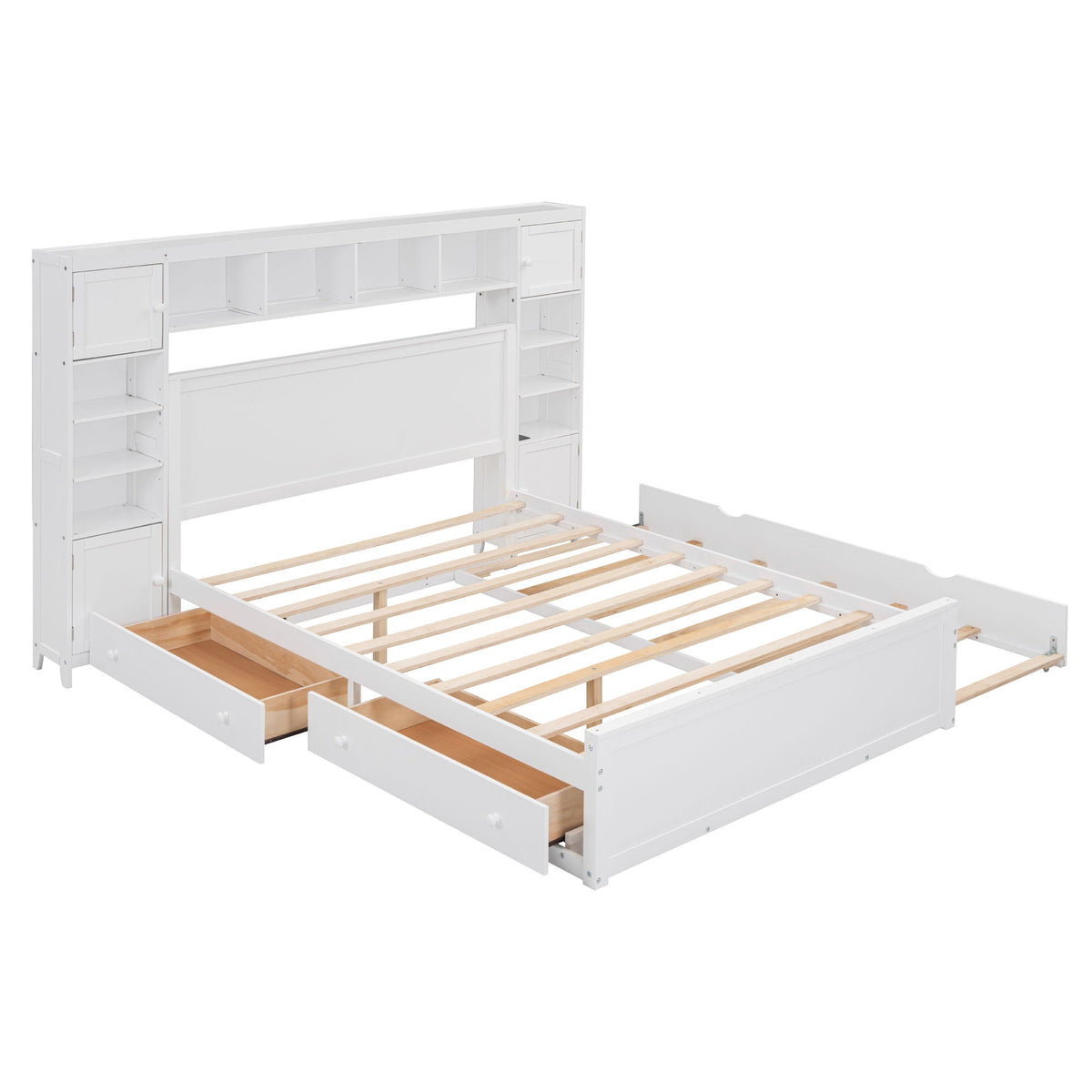 Queen Cabinet Bed with Storage, Drawers, and Charging Outlets - Multiple Colors