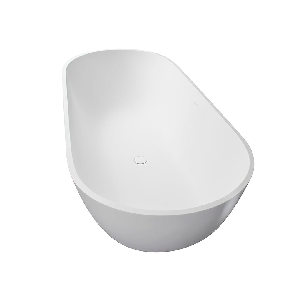 Solid Surface Freestanding Soaking Bathtub with Ergonomic Design - Matte White