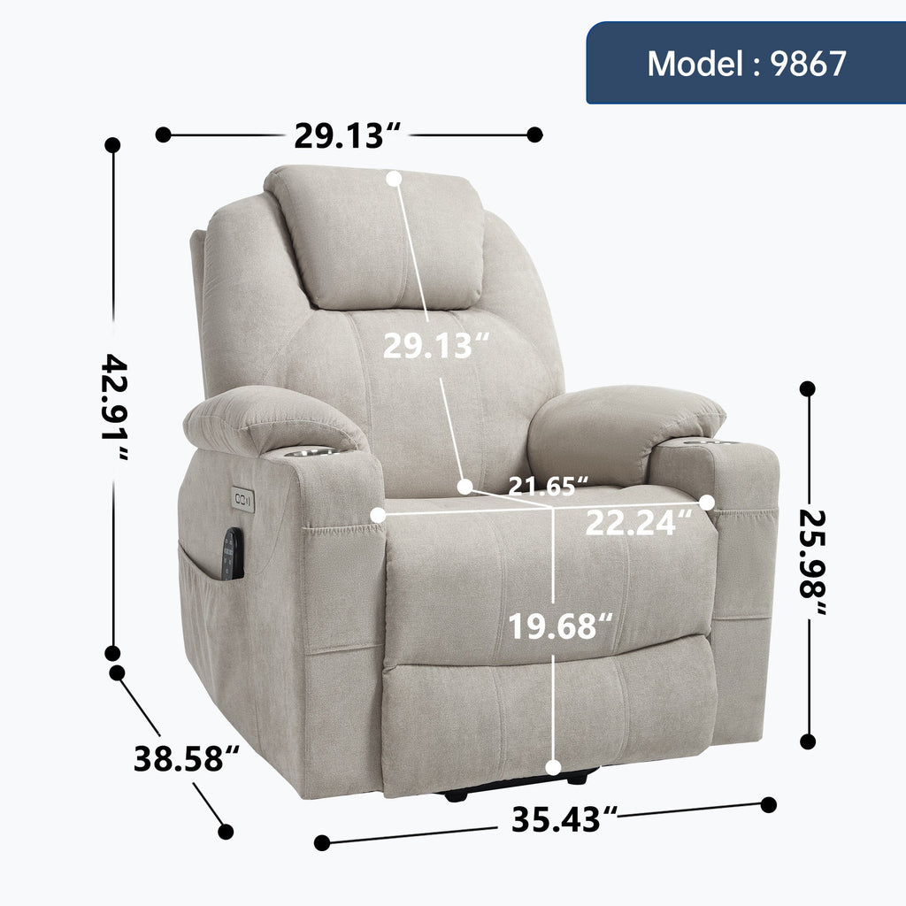 Power Lift Recliner Chair with Massage & Heating - Polyester