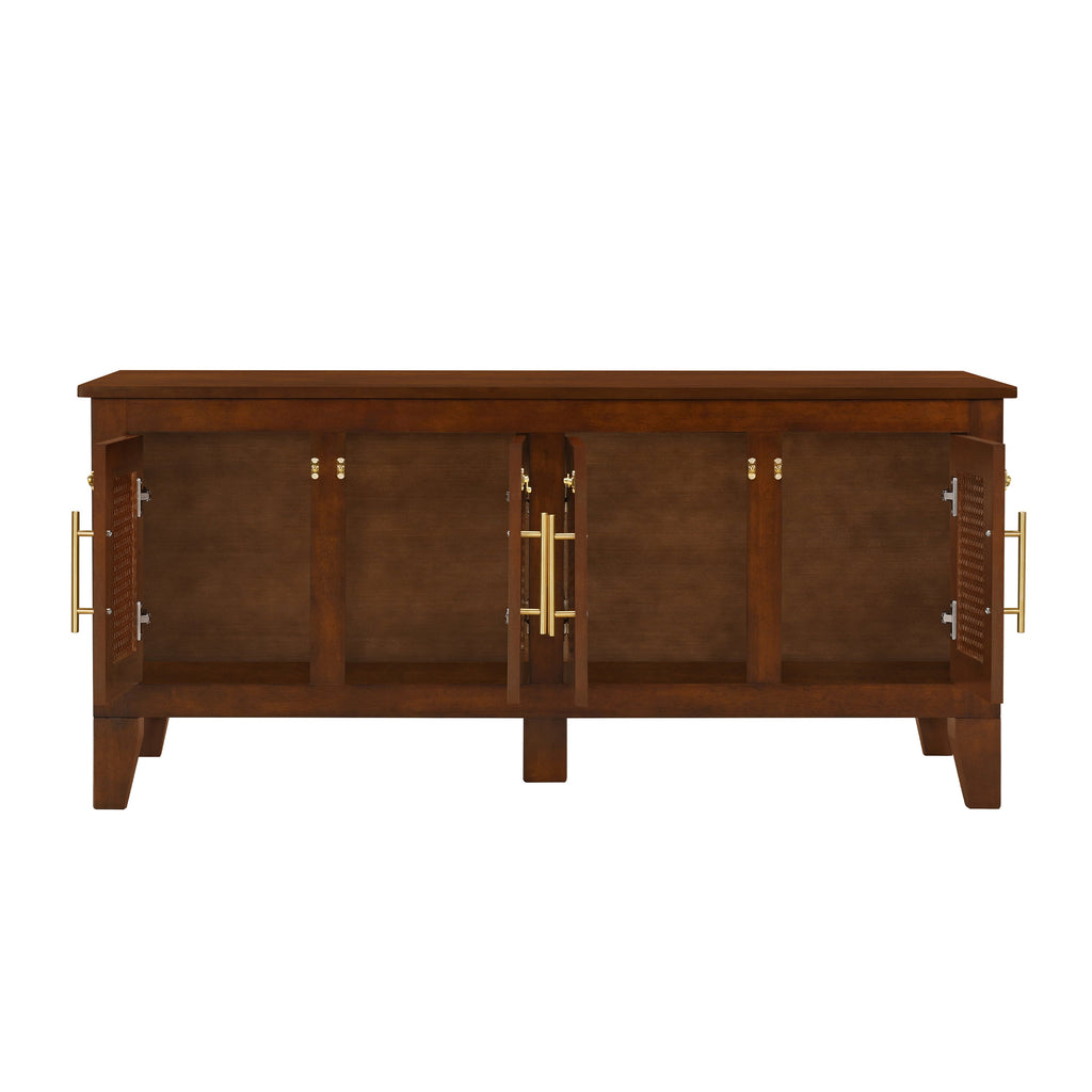 Rattan Dog Crate Cabinet with Rubber Wood Frame - Natural Finish